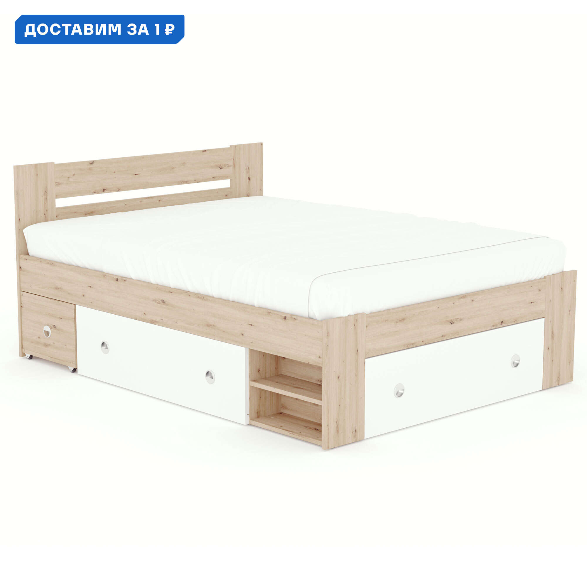 Изображение товара Кровать Beneli 2015013207002 СТЕФАН_кровать без основания 145 x 85.5 x 145 см ЛДСП цвет белый/дуб сонома