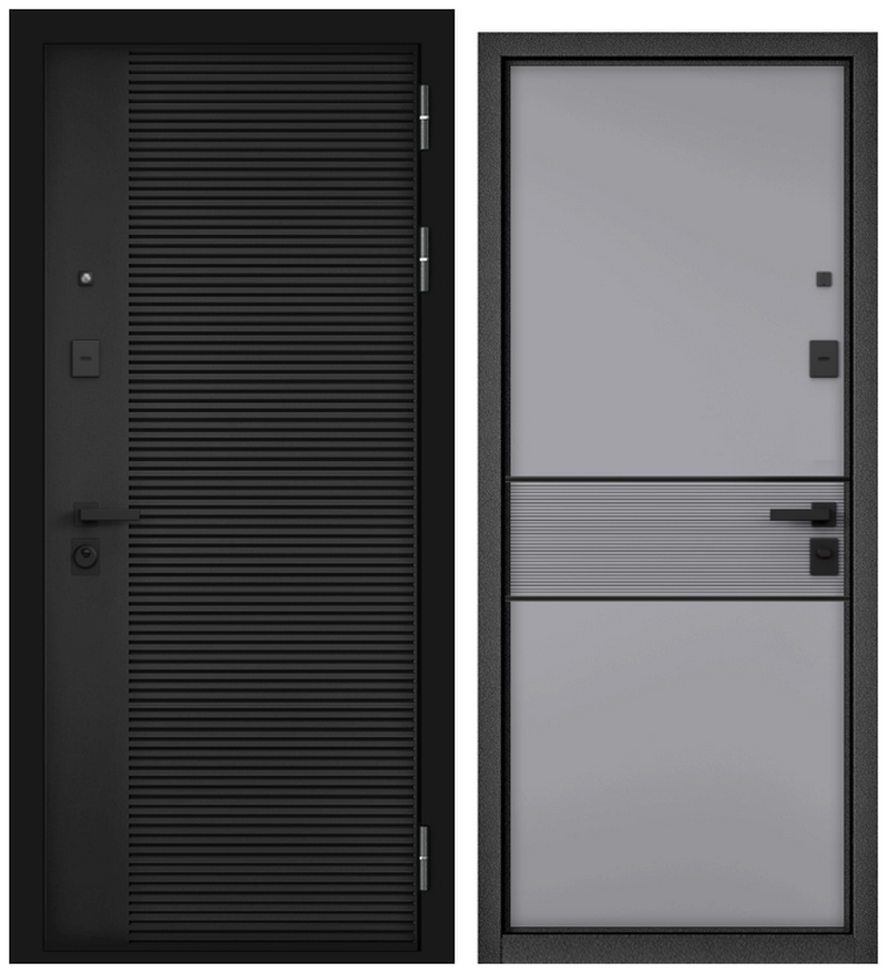 Изображение товара Входная дверь Эталон City prime левый 205x88см цвет черный матовый/чёрный муар металлик-гриджио
