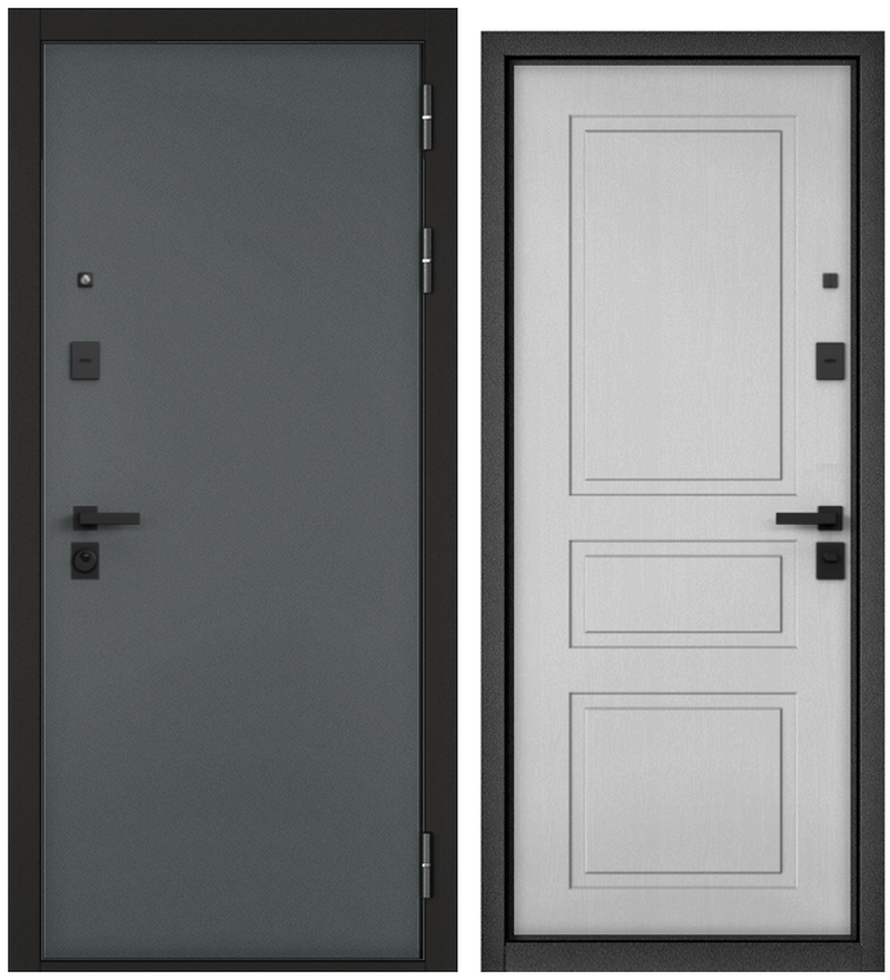 Изображение товара Входная дверь ЭТАЛОН City prime правый 205x88 см черный муар/роял дуб белый