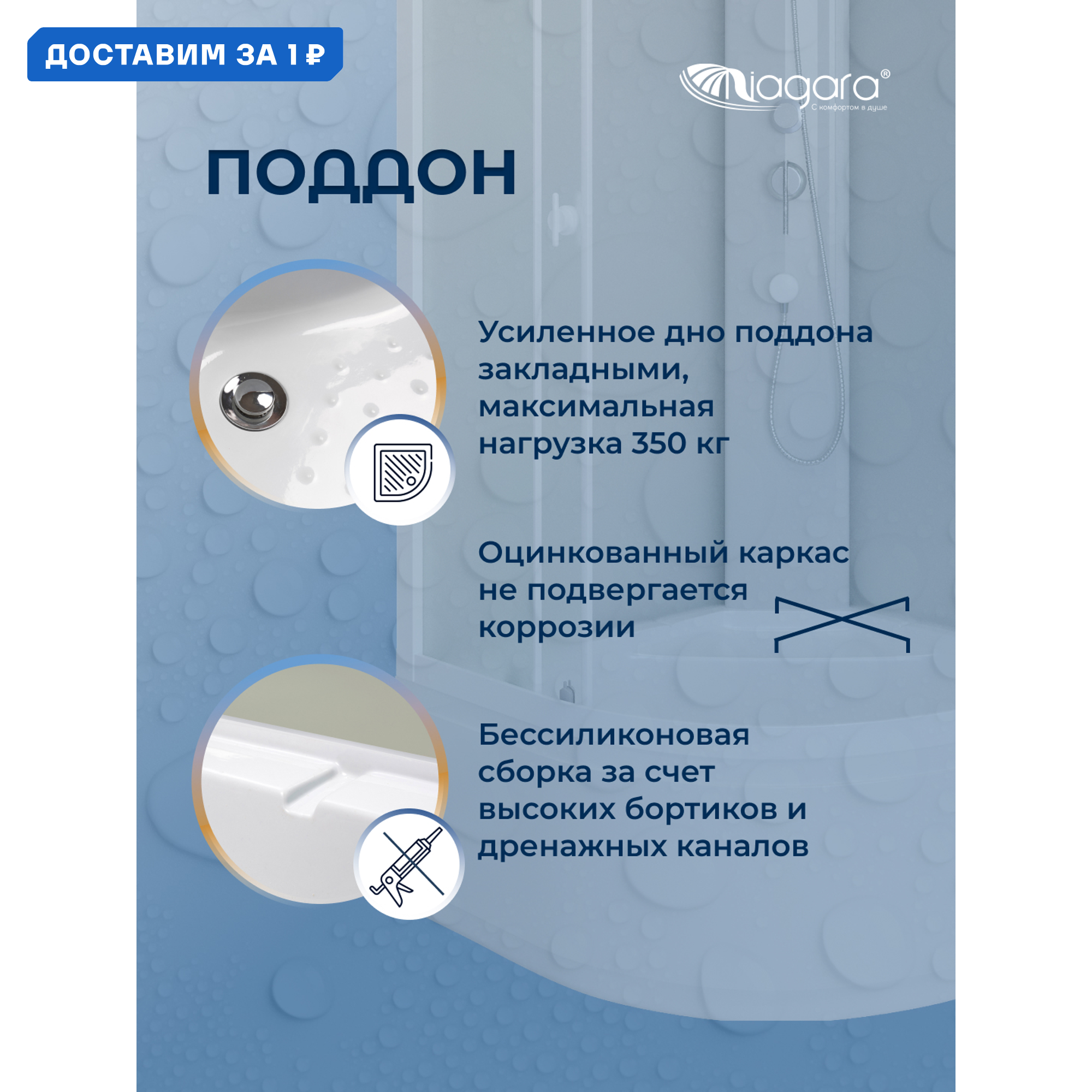 Изображение товара Душевая кабина Niagara BR-MP-100100-40-WMT высокий поддон 100x100см