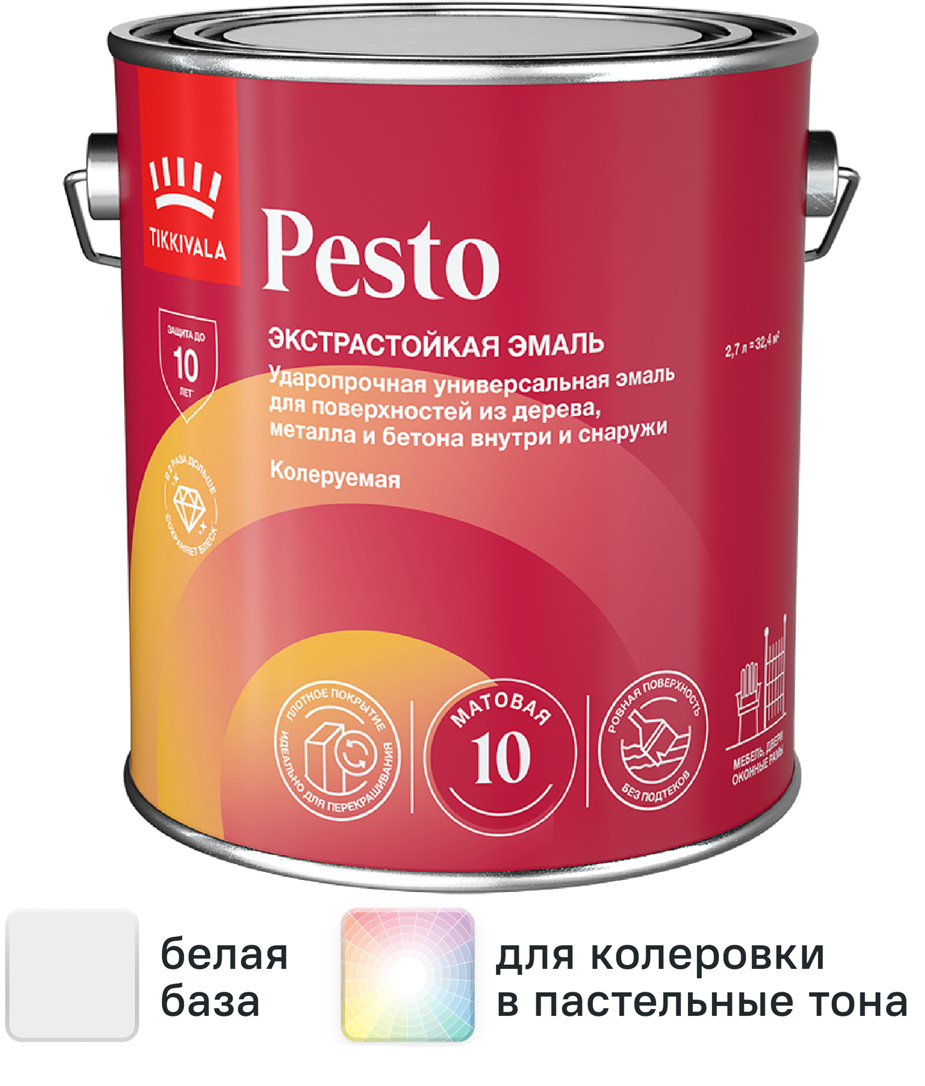 Изображение товара Эмаль Tikkurila Pesto 10 матовая белая 2.7 л для внутренних и наружных работ