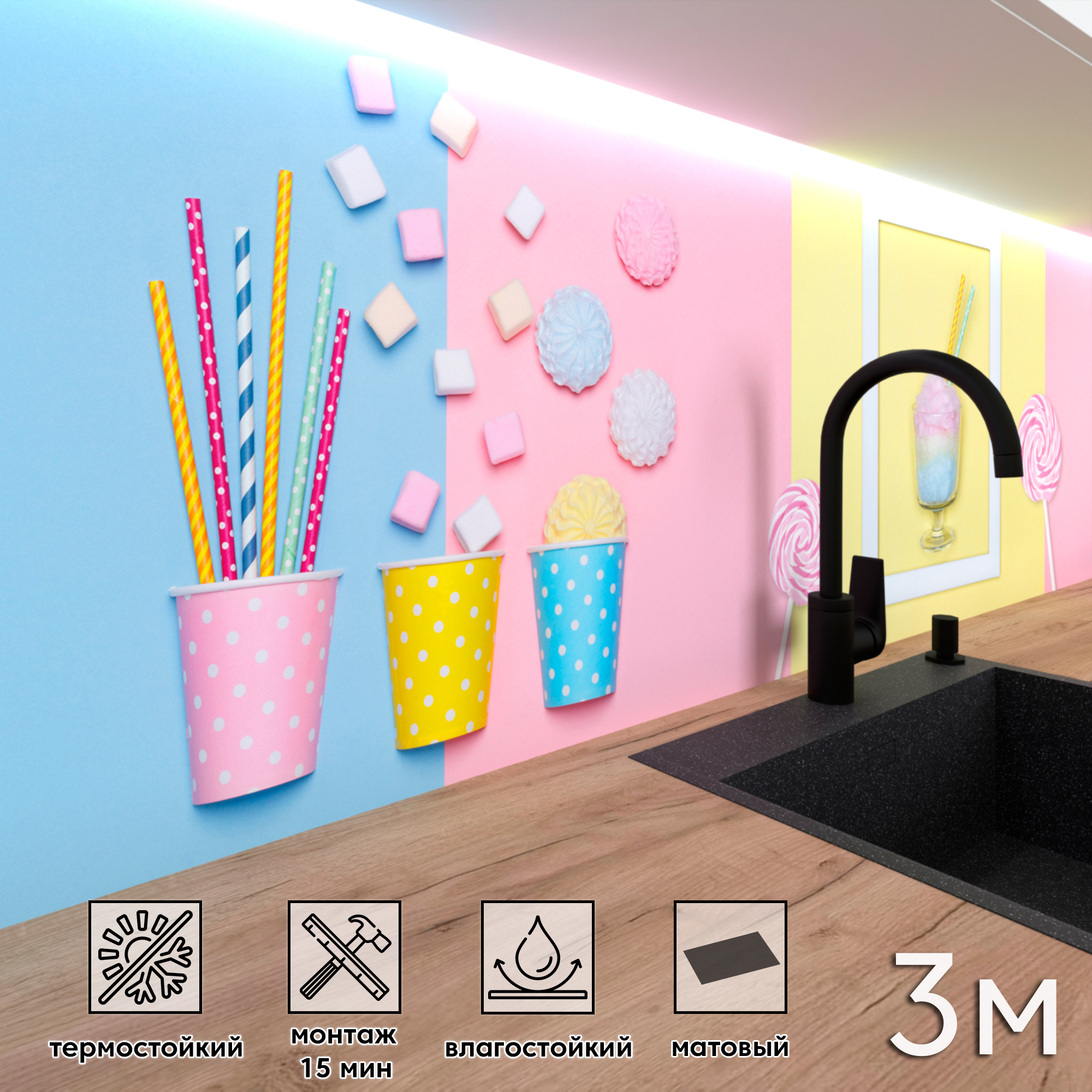 Изображение товара Стеновая панель матовая Фартукофф ФФ 411 300x60 см ПВХ разноцветная