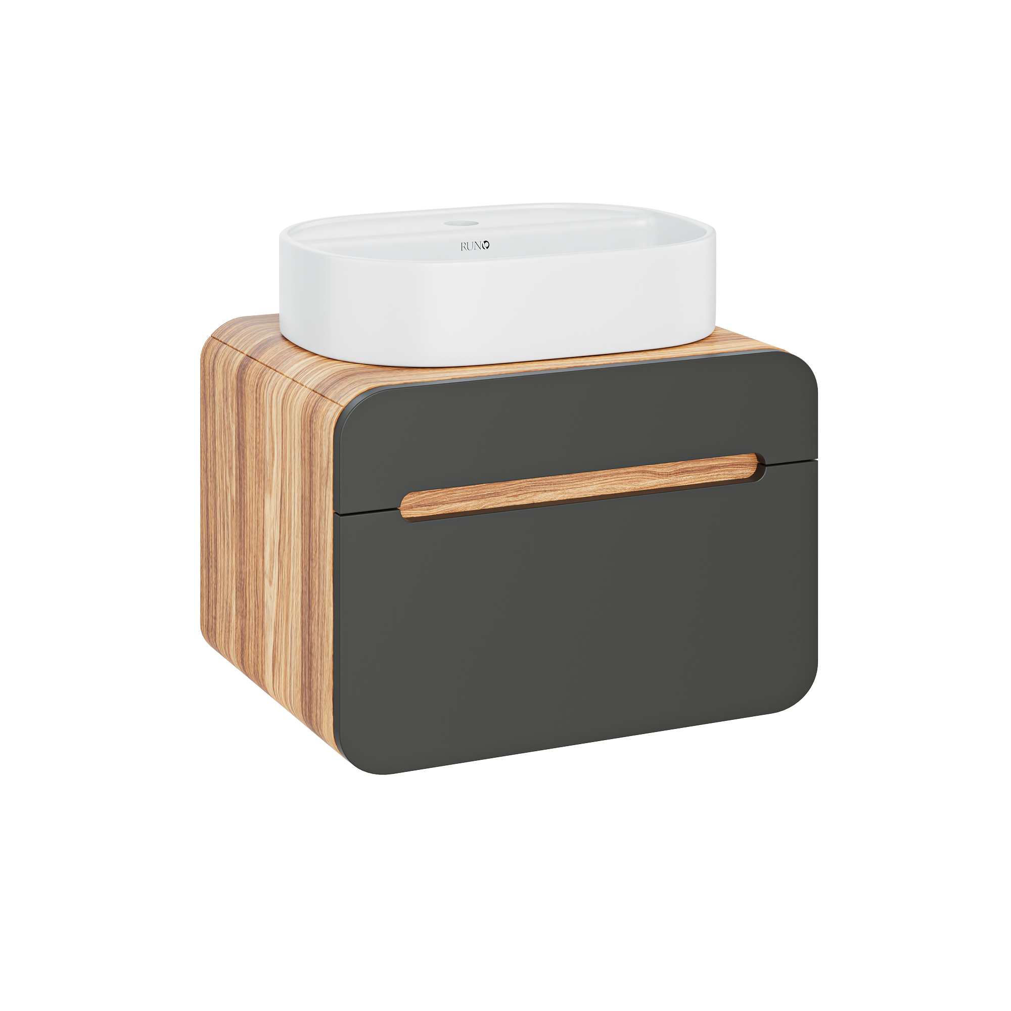 Изображение товара Тумба под раковину Runo Ницца 60см с раковиной из фарфора, современный дизайн