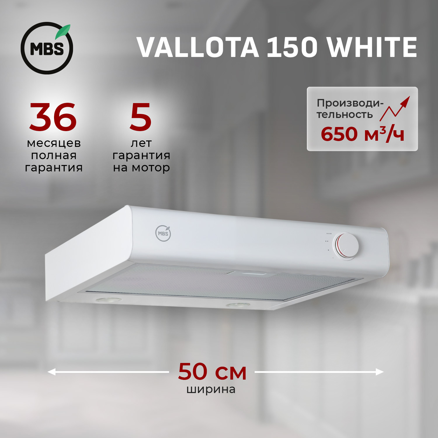 Изображение товара Вытяжка подвесная MBS VALLOTA 150 WHITE