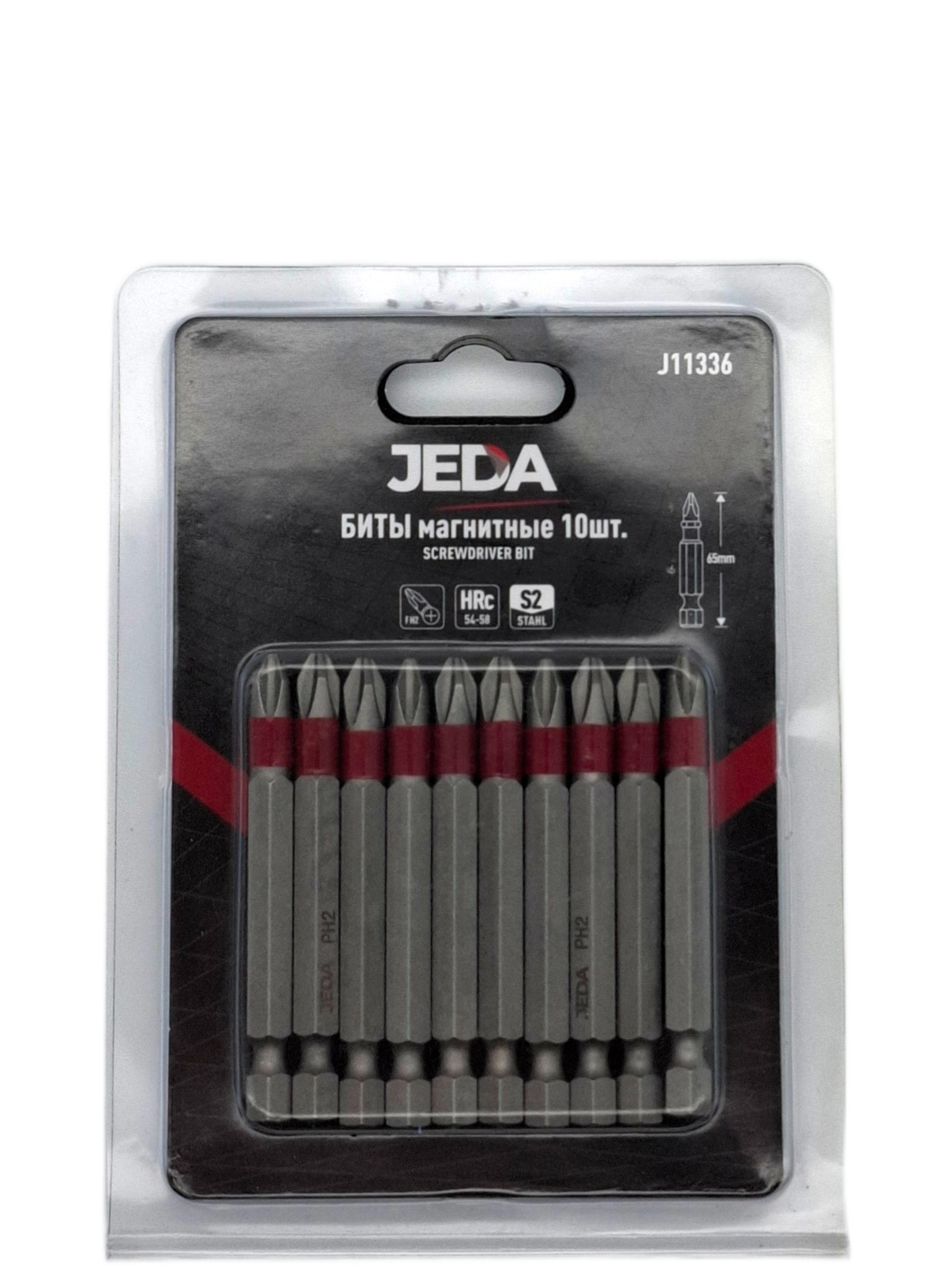 Изображение товара Бита крестовая магнитная Jeda J11336 PH2 65 мм 10 шт для шуруповерта