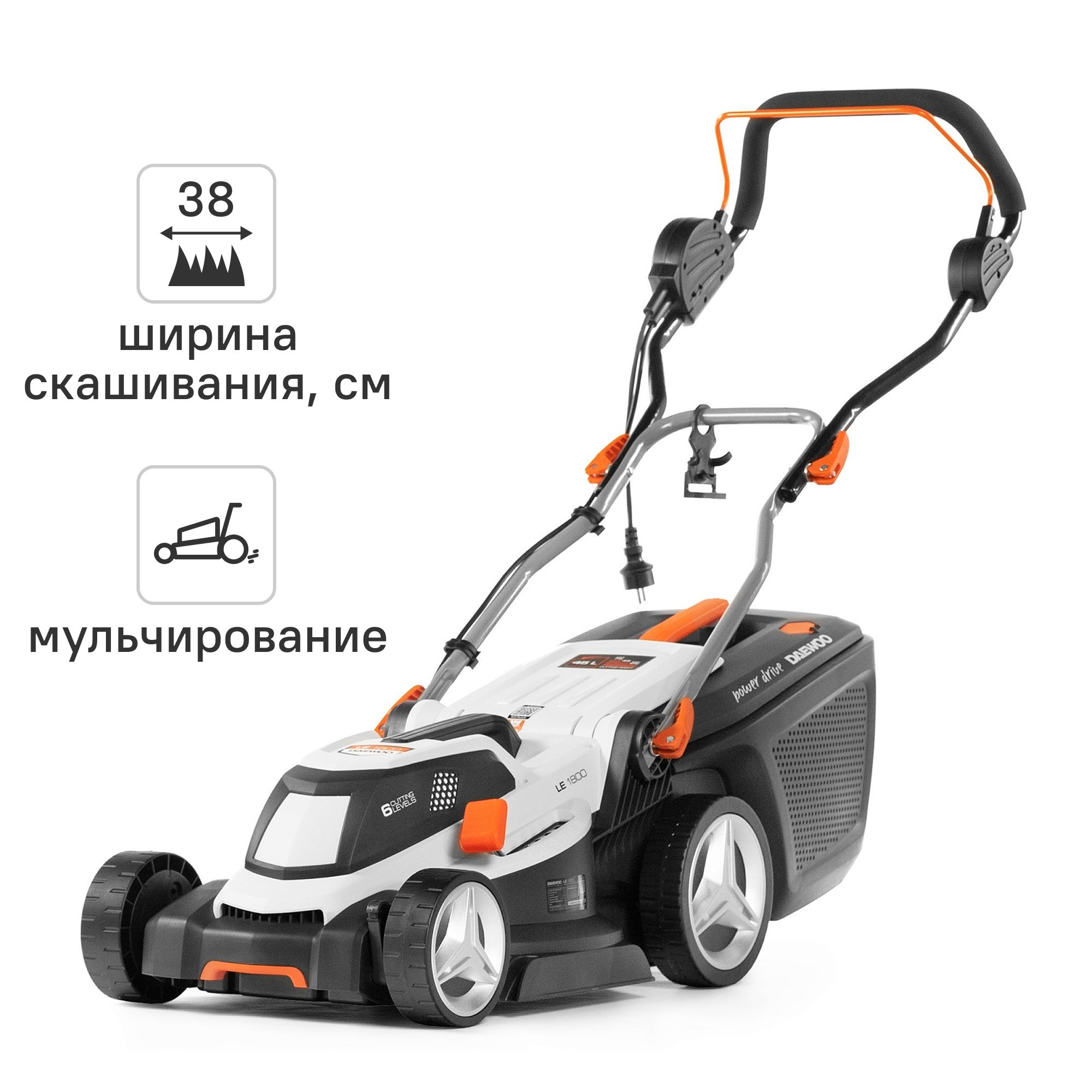 Изображение товара Электрическая газонокосилка Daewoo LE 1800 мощность 1800 Вт, 38 см