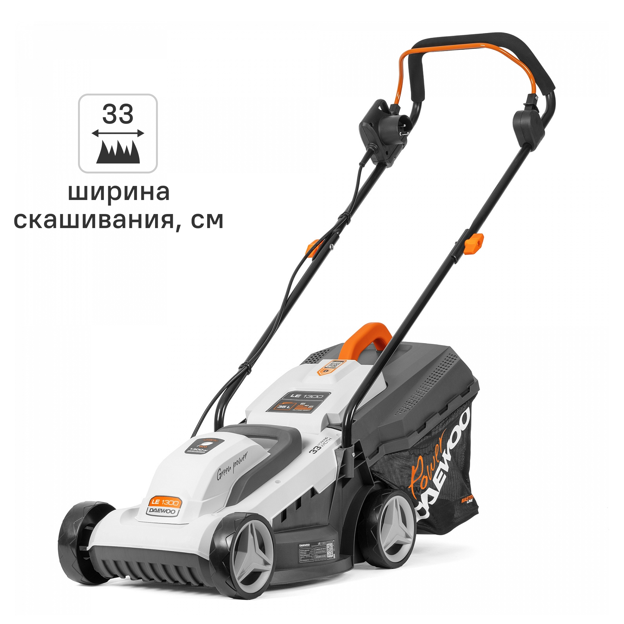 Изображение товара Электрическая газонокосилка Daewoo LE 1300, 1300 Вт, ширина 33 см, легкое управление