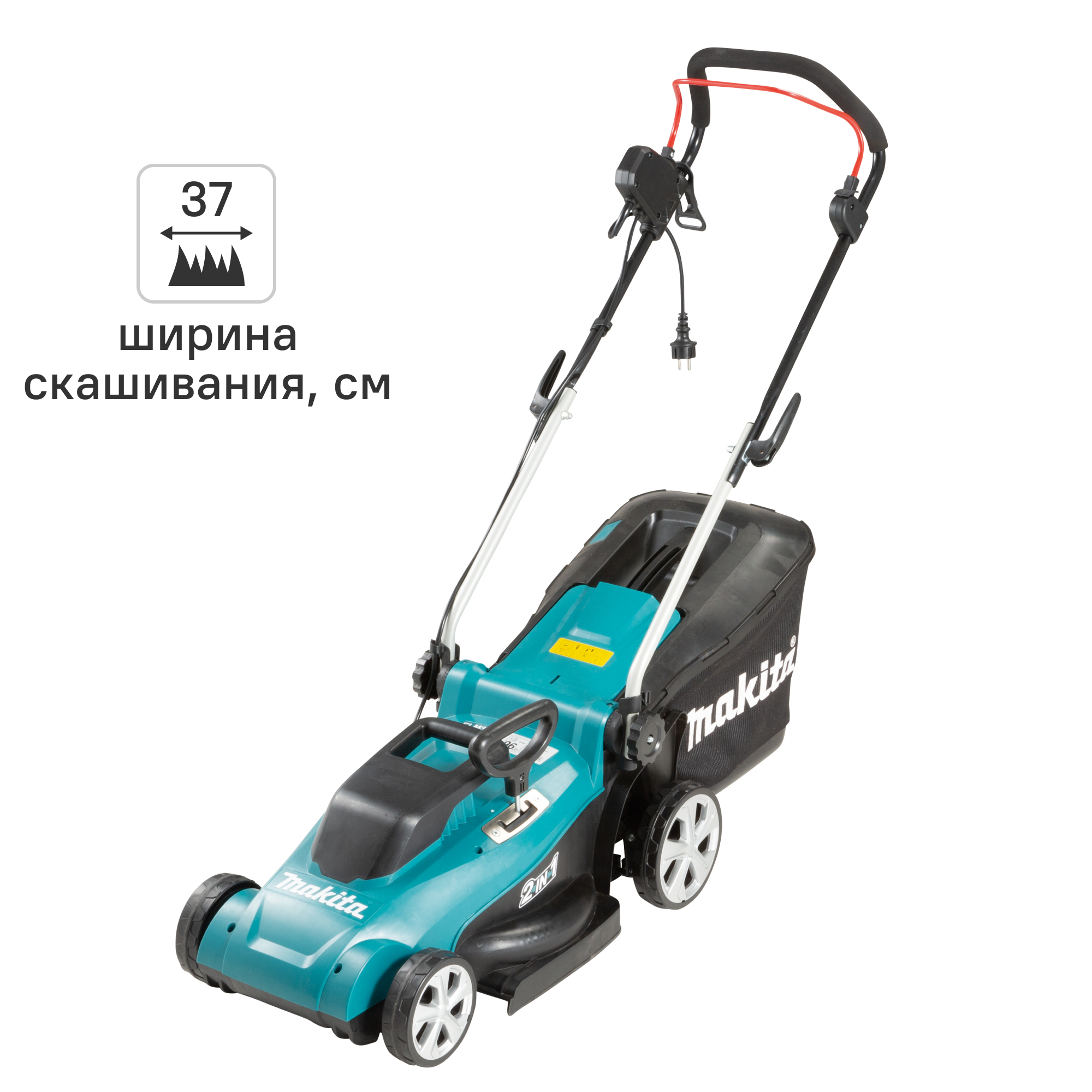 Изображение товара Электрическая газонокосилка Makita ELM3720 1400 Вт, 37 см, регулируемый высотой