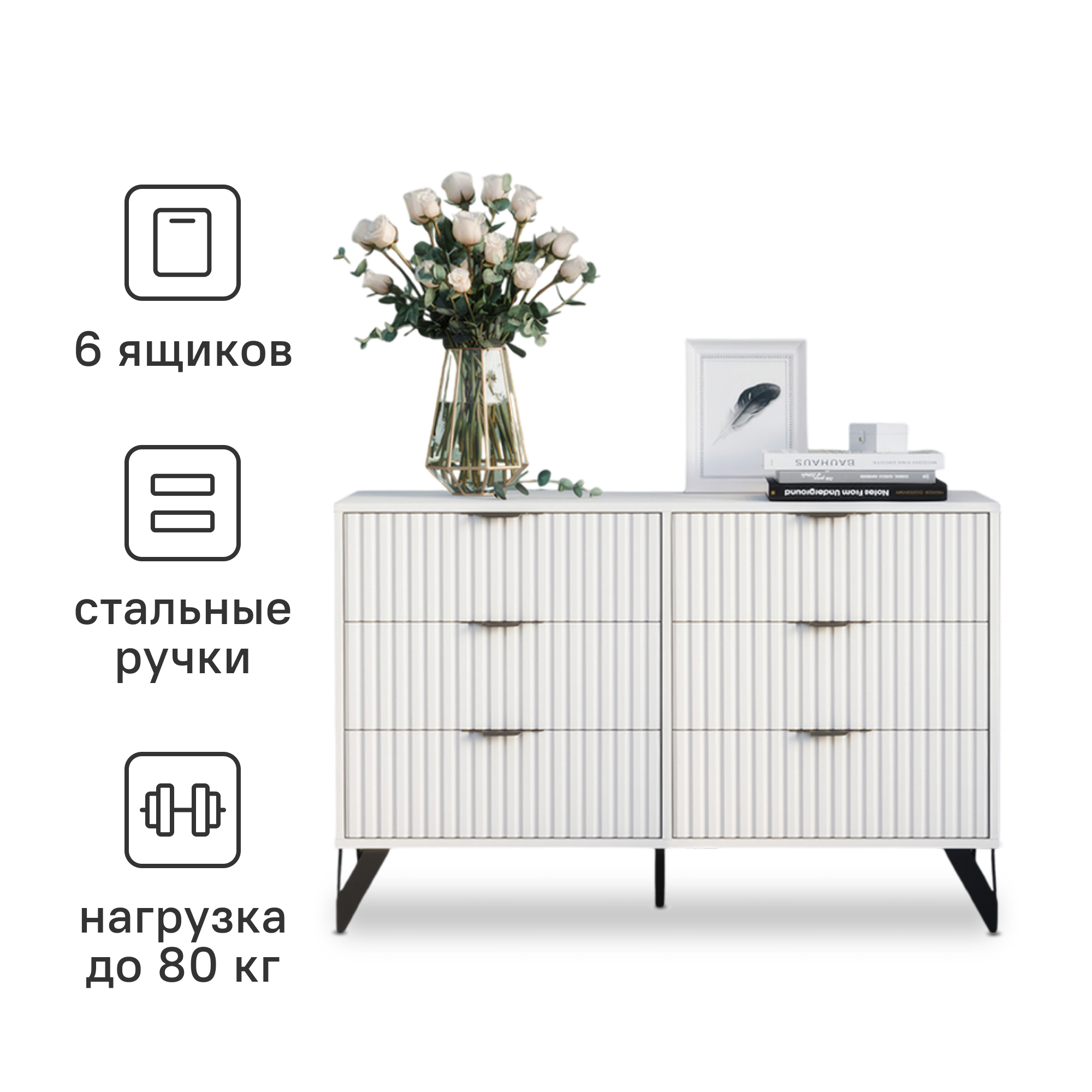 Изображение товара Комод Ridberg Lugano 6 ящиков 40x118x77 см ЛДСП цвет белый/черный