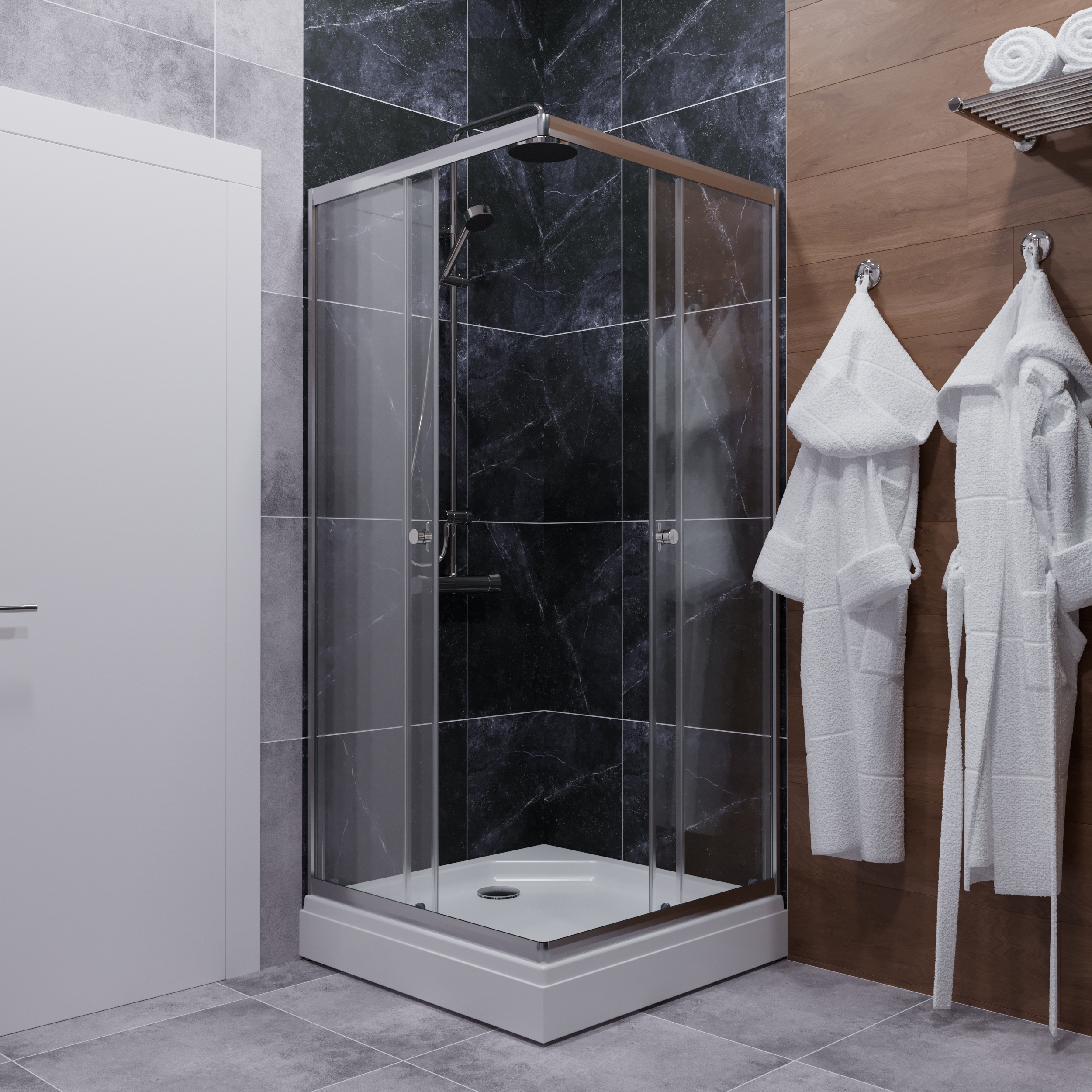 Изображение товара Душевой уголок Тритон Cube квадратный 90x90 см хромированный профиль стекло 6 мм