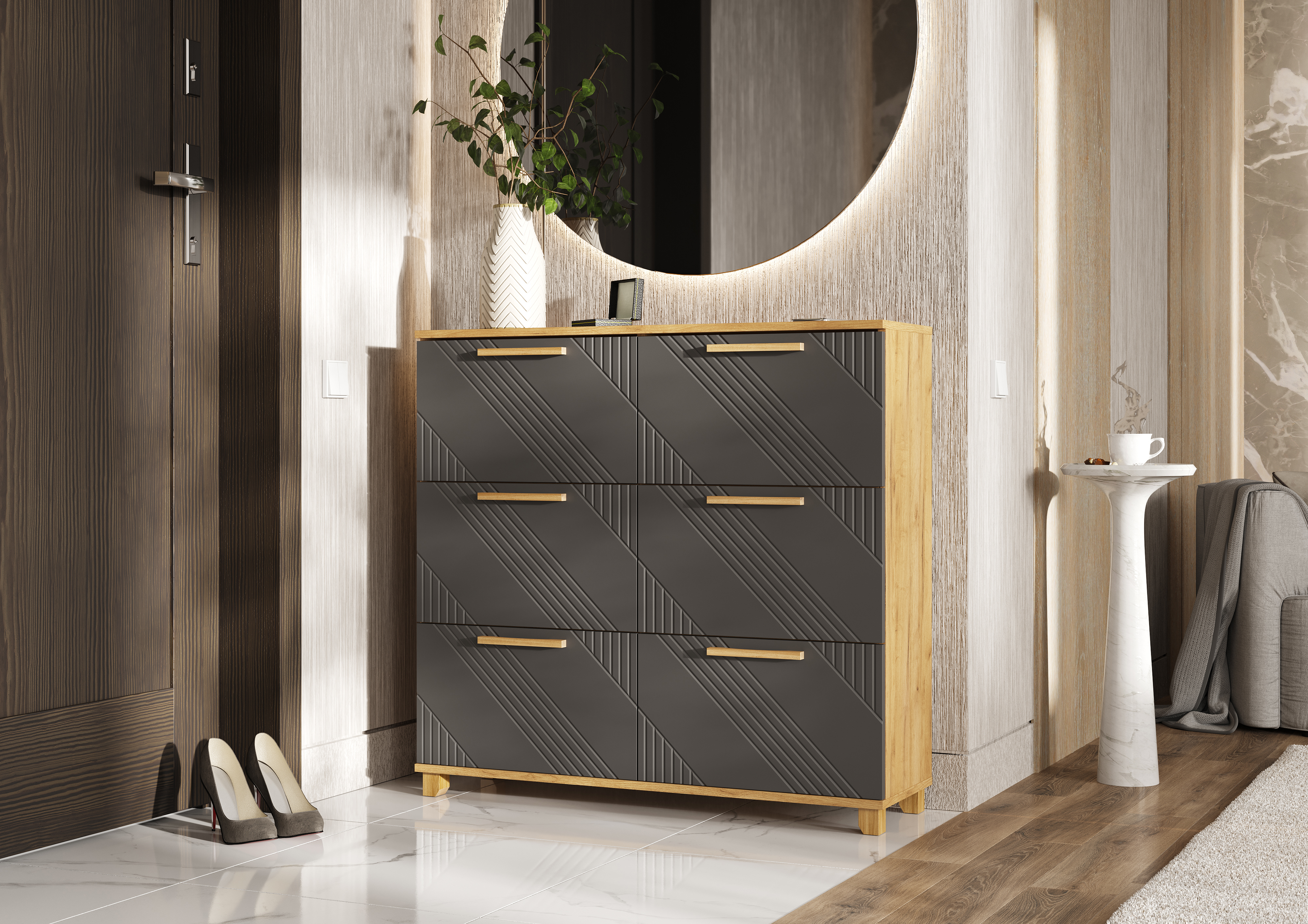 Изображение товара Шкаф для обуви МИФ Ирис 100x95x30 см, 24 пары, серый/серебристый Изображение товара Шкаф для обуви МИФ Ирис 100x95x30 см, 24 пары, серый/серебристый