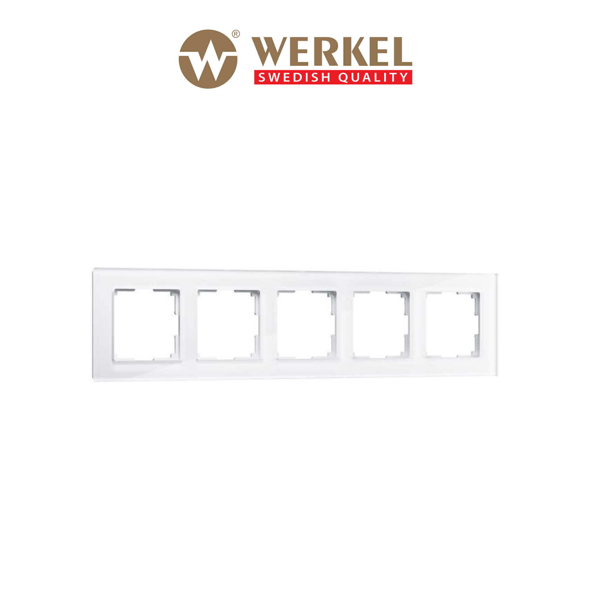 Изображение товара Рамка для розеток и выключателей Werkel Favorit из закаленного стекла 5 модулей белая
