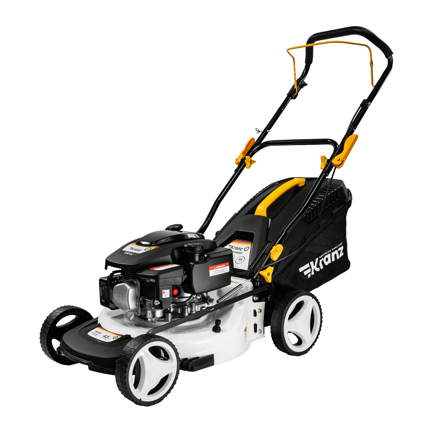 Изображение товара Газонокосилка бензиновая Kranz KR-430NSP 43 см, мощность 4.5 л.с. Изображение товара Газонокосилка бензиновая Kranz KR-430NSP 43 см, мощность 4.5 л.с.