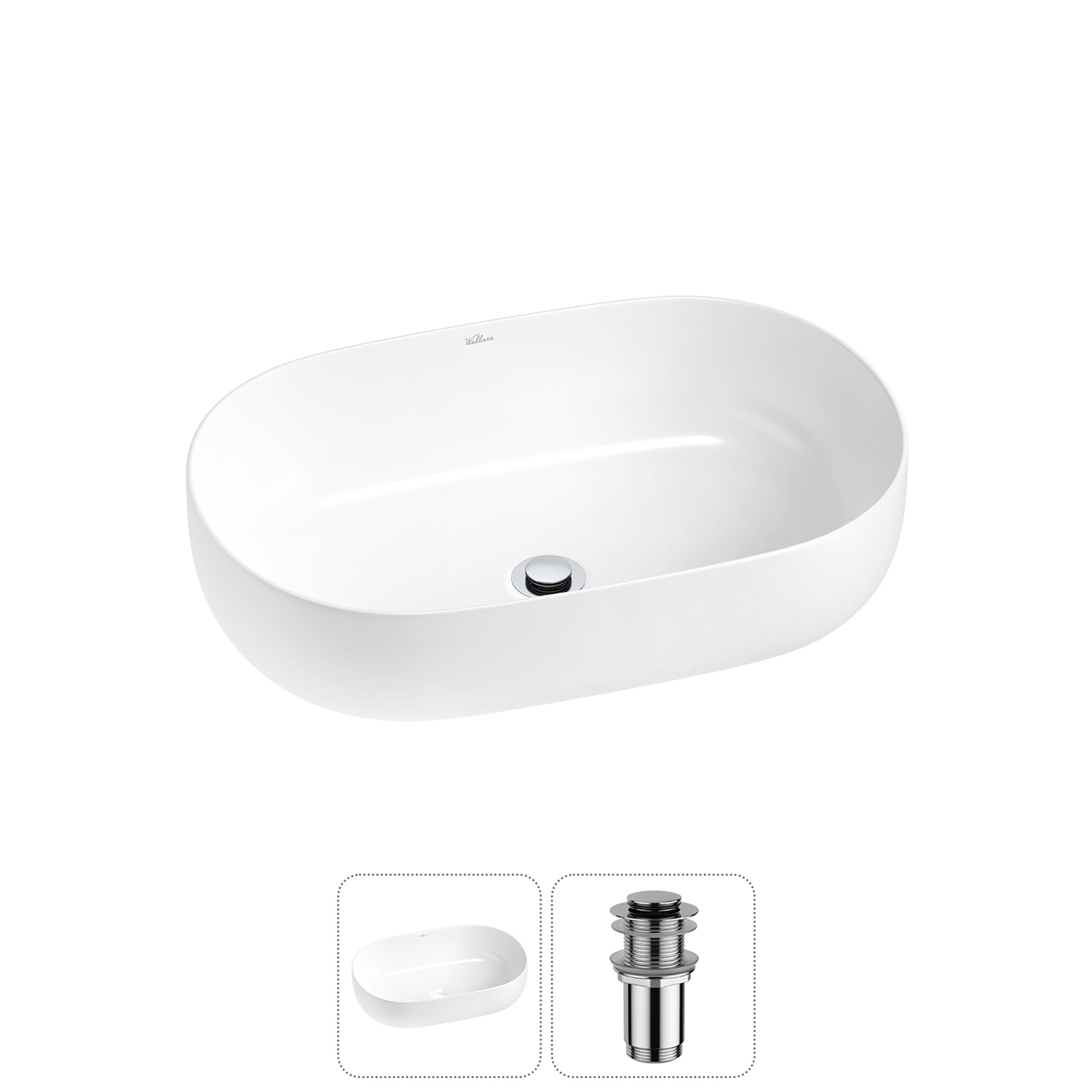 Изображение товара Раковина накладная Wellsee Chic Riviera 48см с донным клапаном глянцевая белая