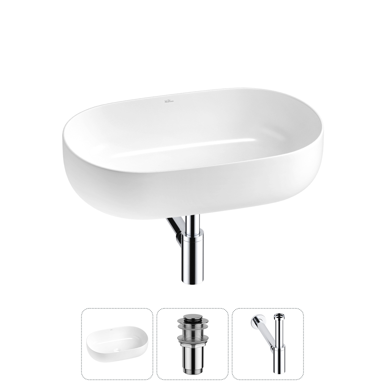 Изображение товара Раковина накладная Wellsee Chic Riviera 48см с сифоном и донным клапаном