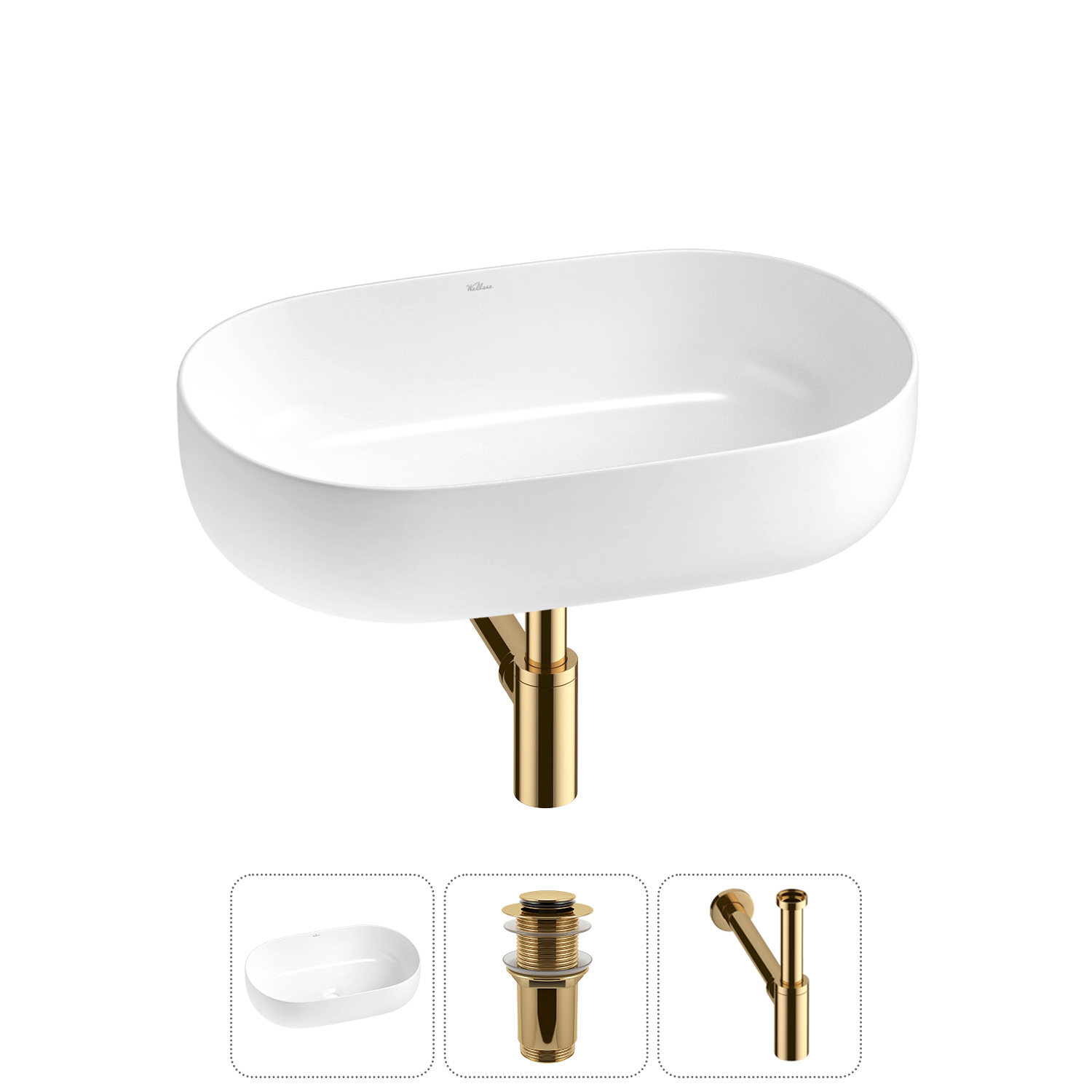 Изображение товара Раковина накладная Wellsee Chic Riviera 48см с донным клапаном и сифоном