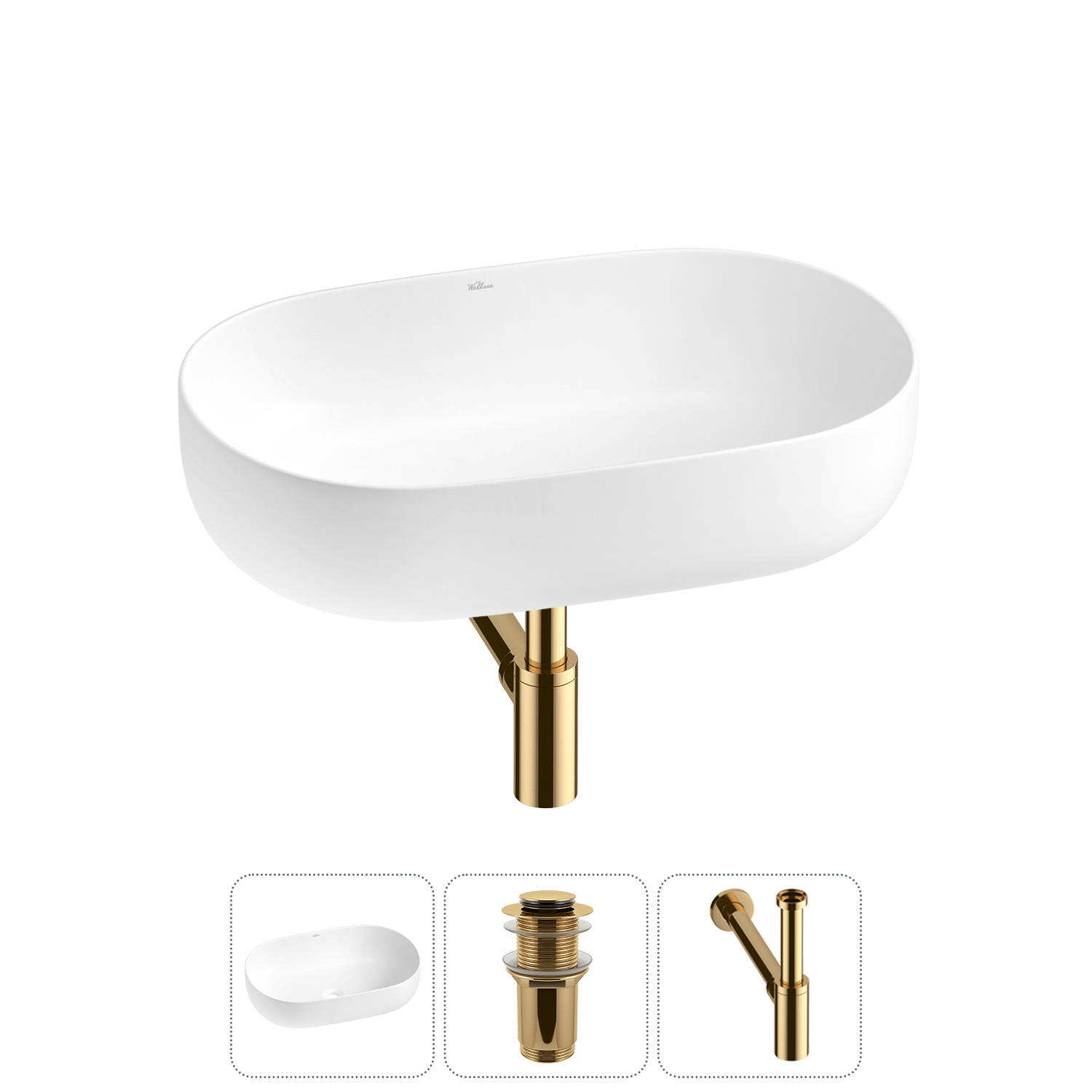 Изображение товара Раковина накладная Wellsee Chic Riviera 48см с донным клапаном и сифоном