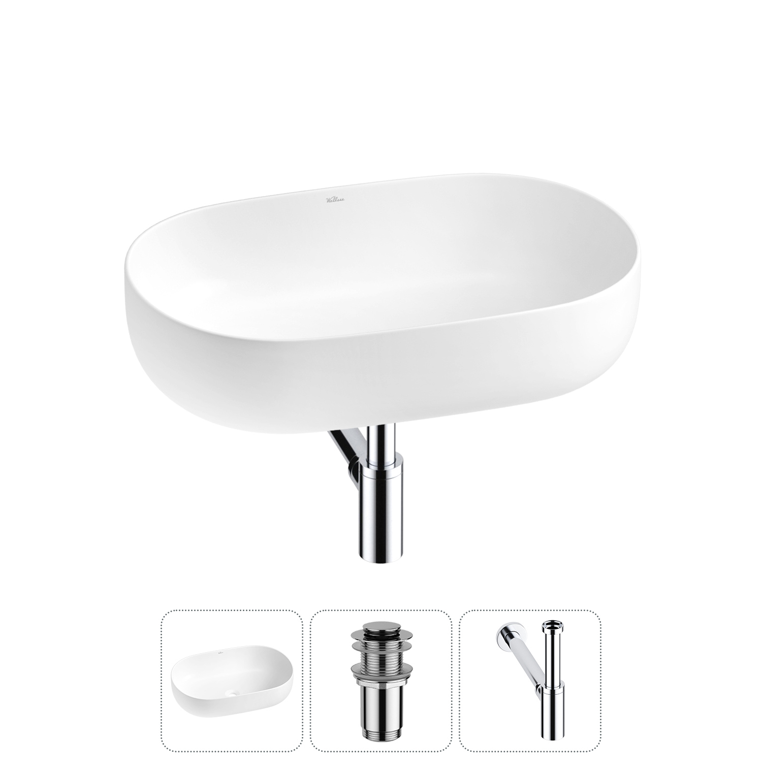 Изображение товара Раковина накладная Wellsee Chic Riviera 60см с донным клапаном сифоном Польша