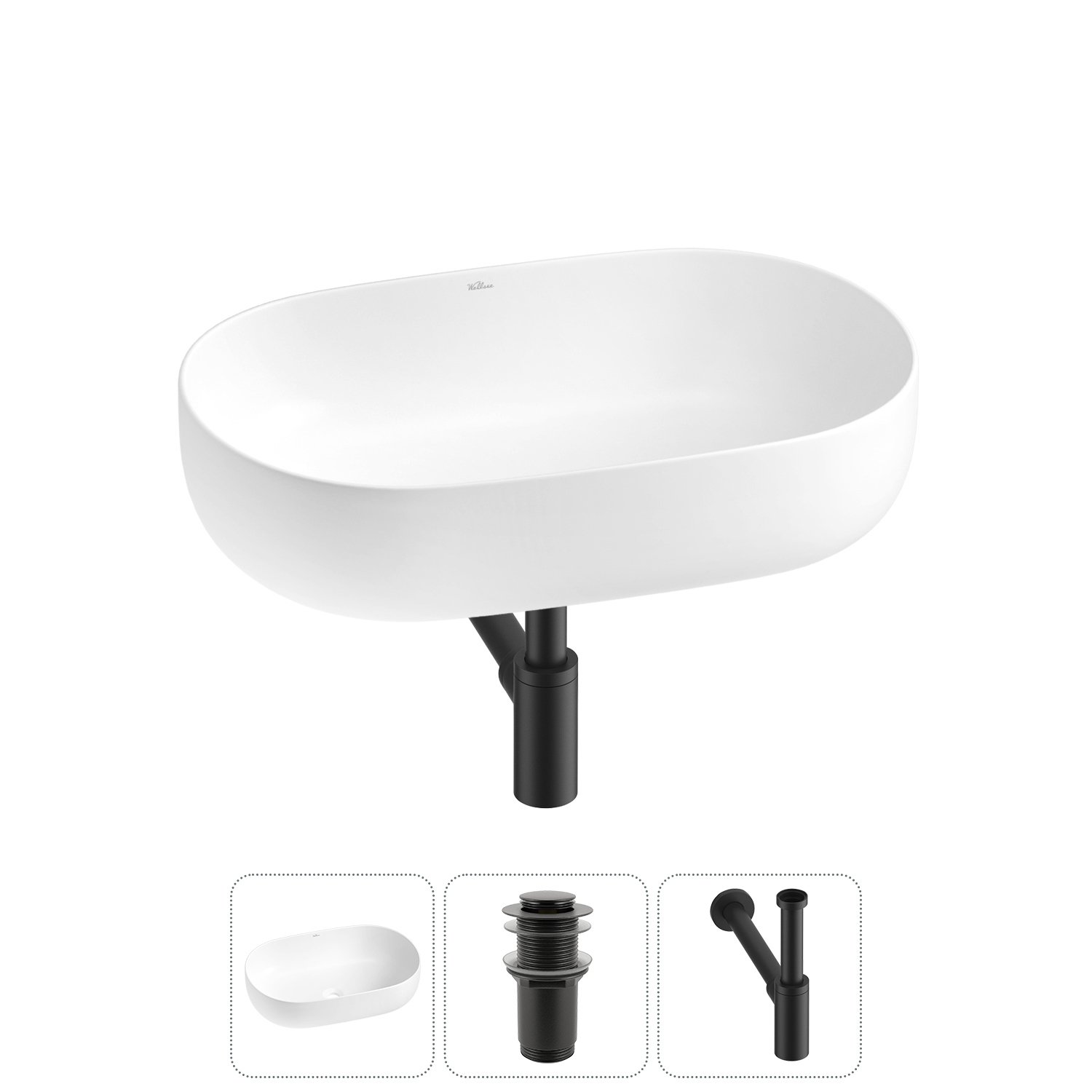 Изображение товара Раковина накладная Wellsee Chic Riviera 60см с донным клапаном и сифоном