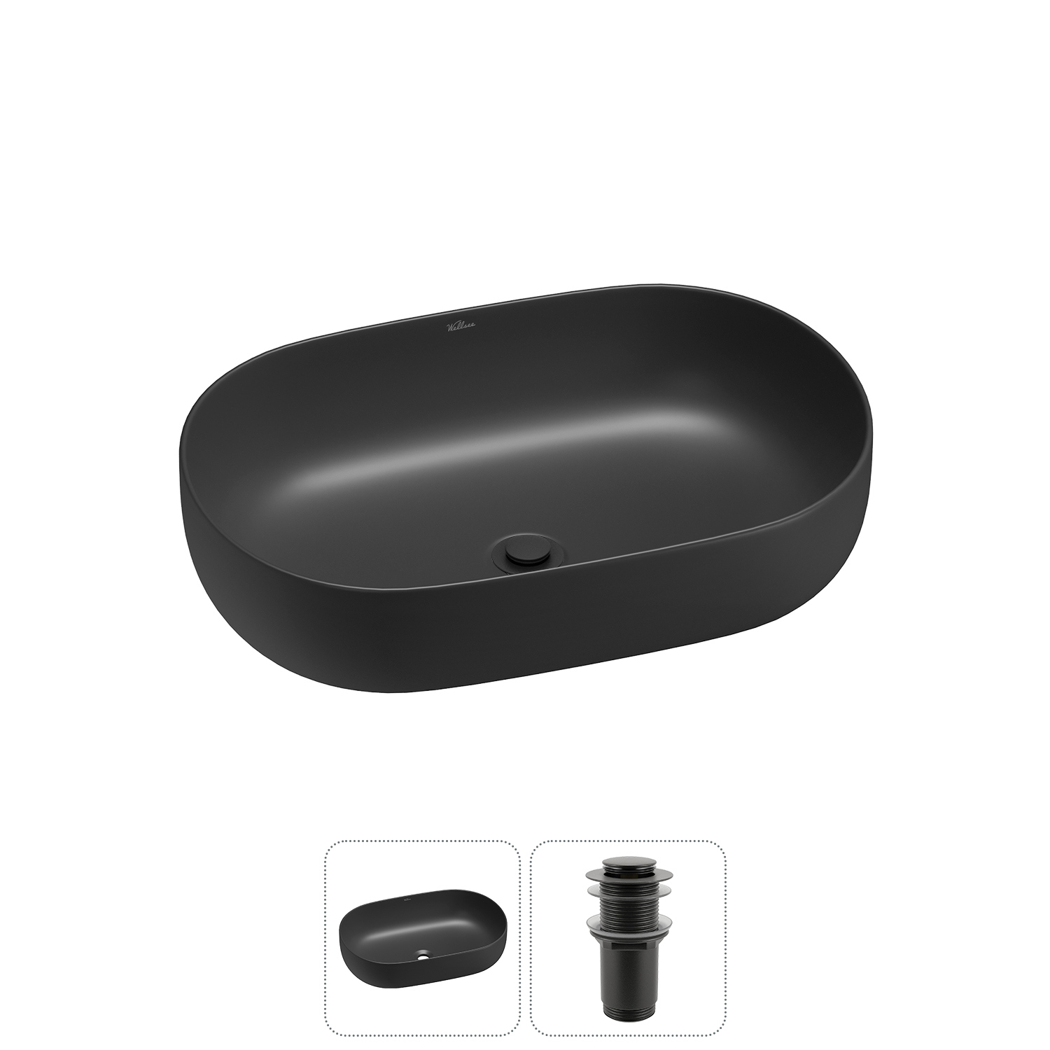 Изображение товара Раковина накладная Wellsee Chic Riviera 48см с донным клапаном черная