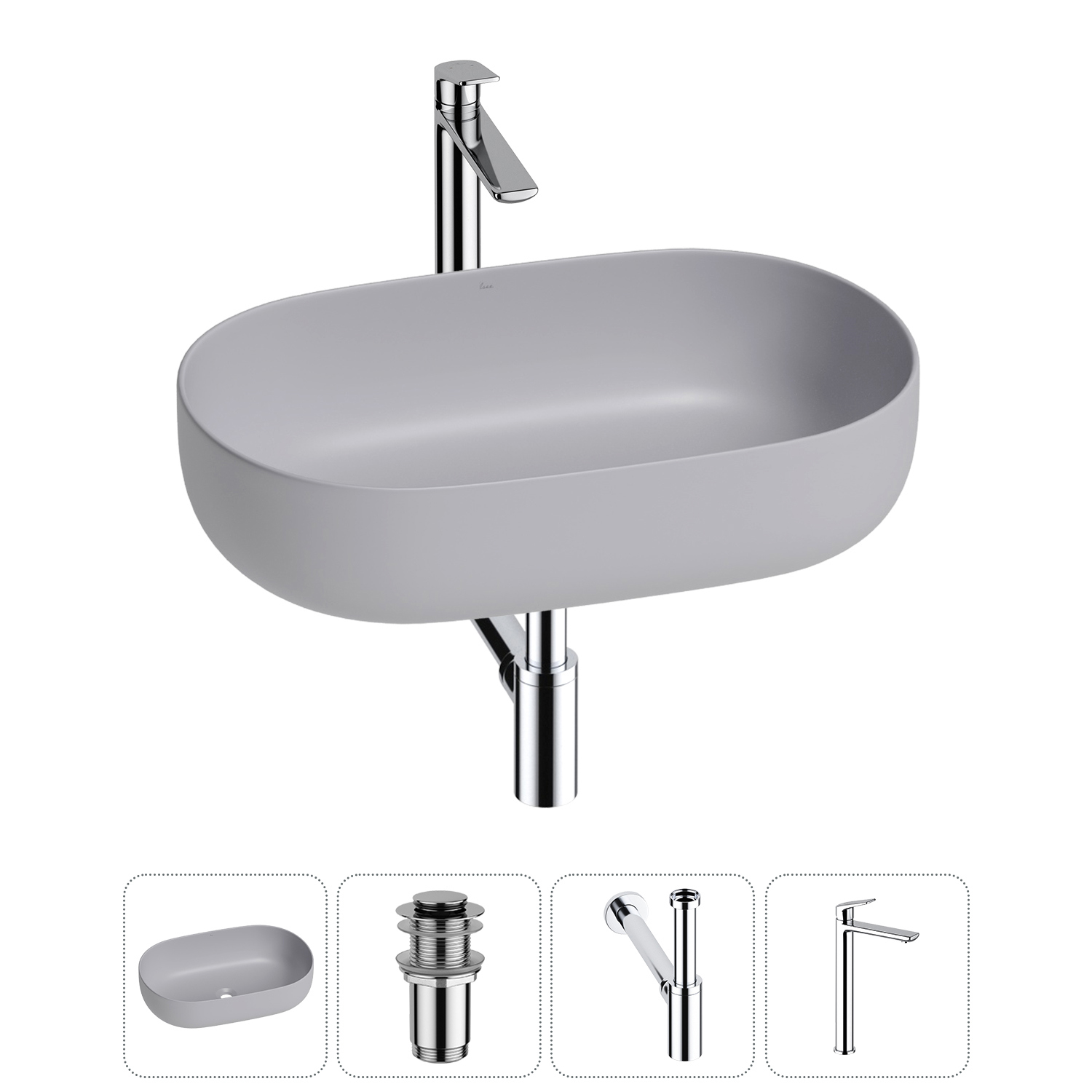 Изображение товара Раковина накладная Wellsee Chic Riviera 60см с донным клапаном сифон и смесителем