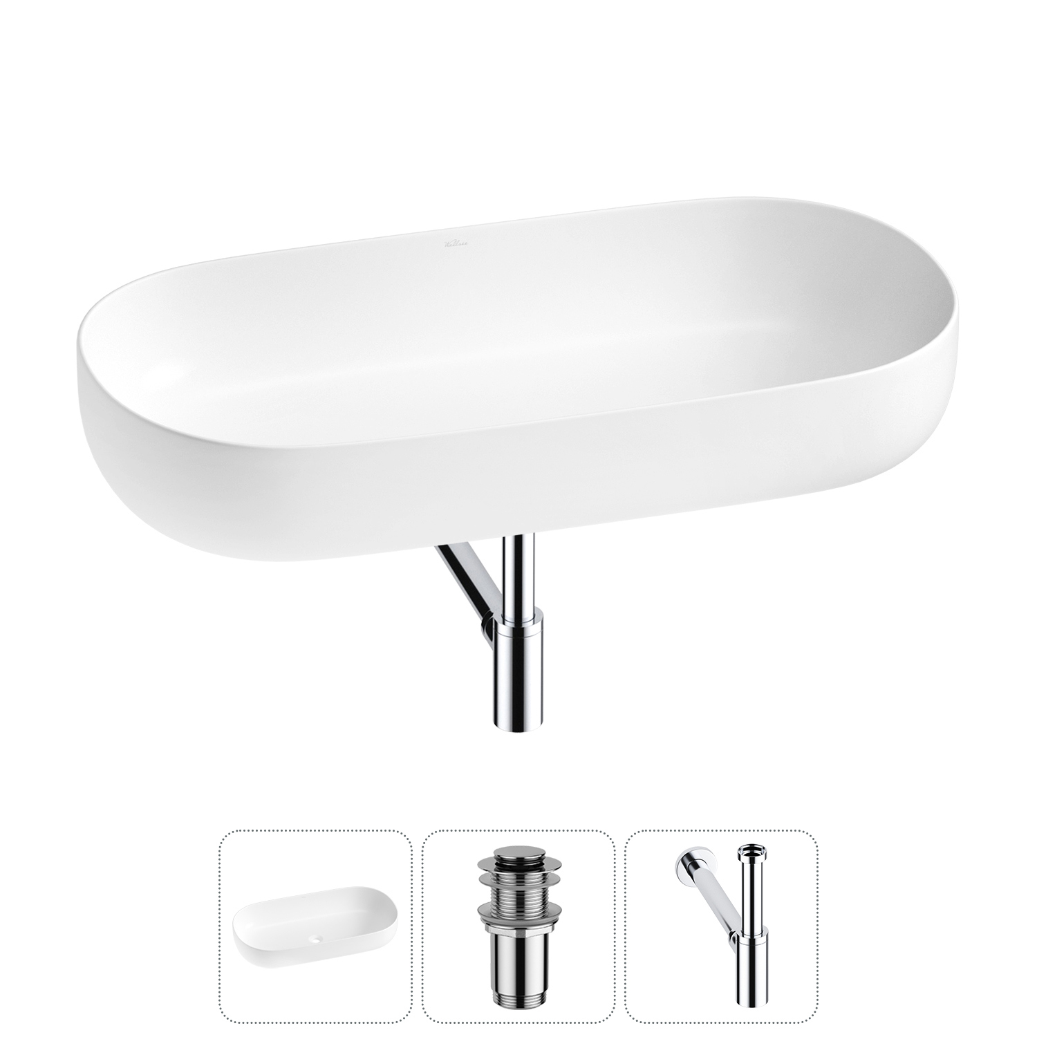 Изображение товара Раковина накладная Wellsee Chic Riviera 80см с донным клапаном и сифоном