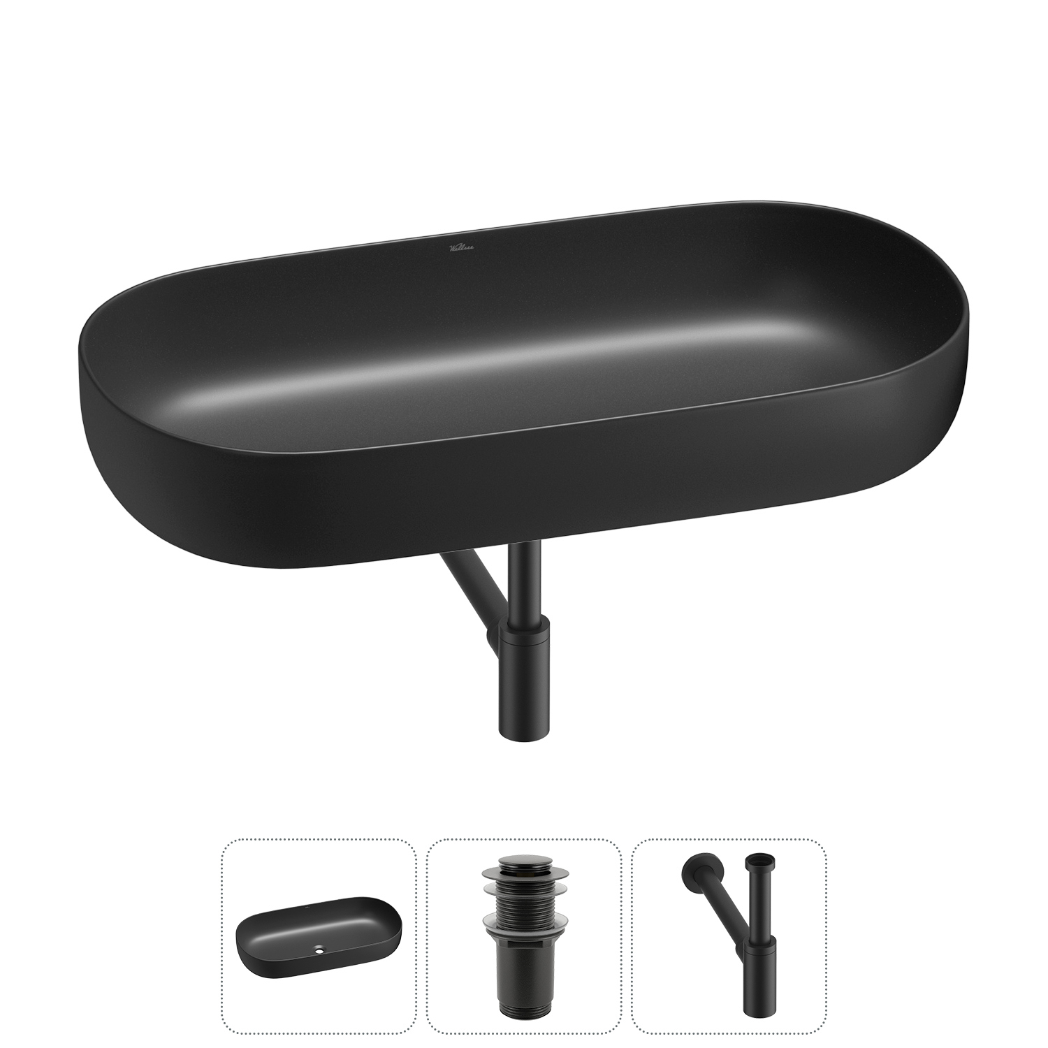 Изображение товара Раковина накладная Wellsee Chic Riviera 80см с донным клапаном и сифоном