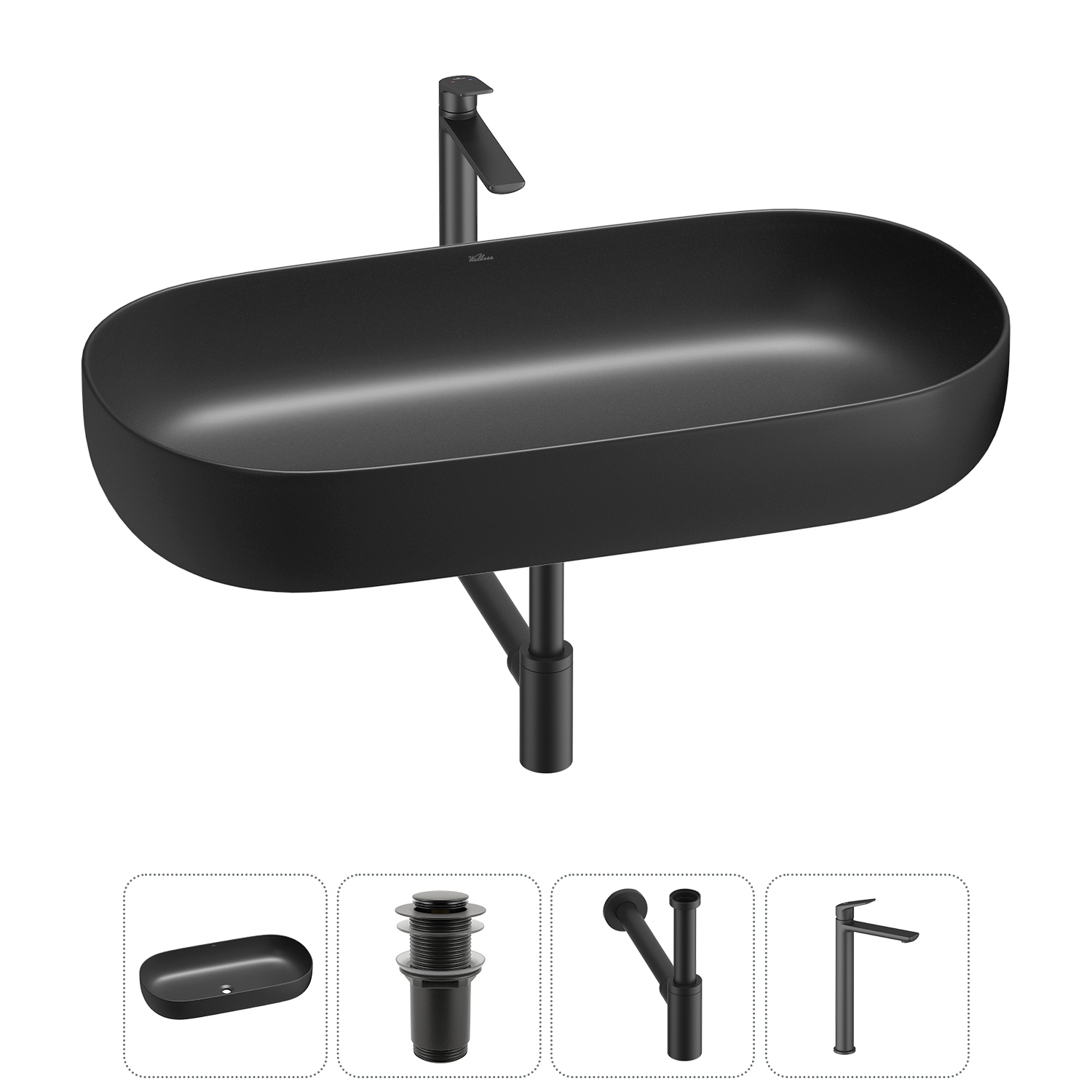 Изображение товара Раковина накладная Wellsee Chic Riviera 80см с донным клапаном сифоном и смесителем