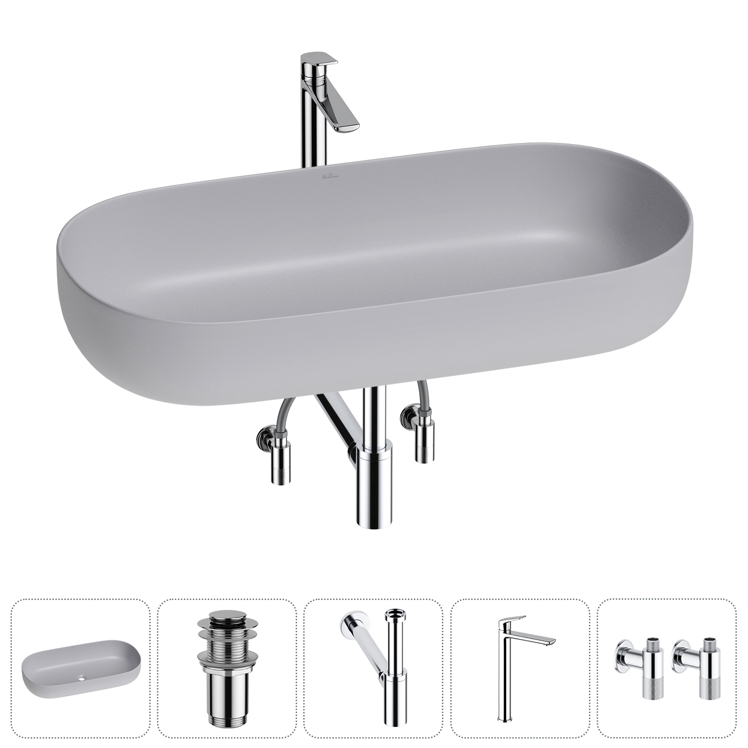 Изображение товара Раковина накладная Wellsee Chic Riviera 80см с донным клапаном и сифоном хром