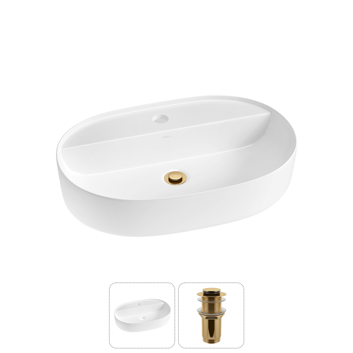 Изображение товара Раковина накладная Wellsee Chic Riviera 50см с донным клапаном