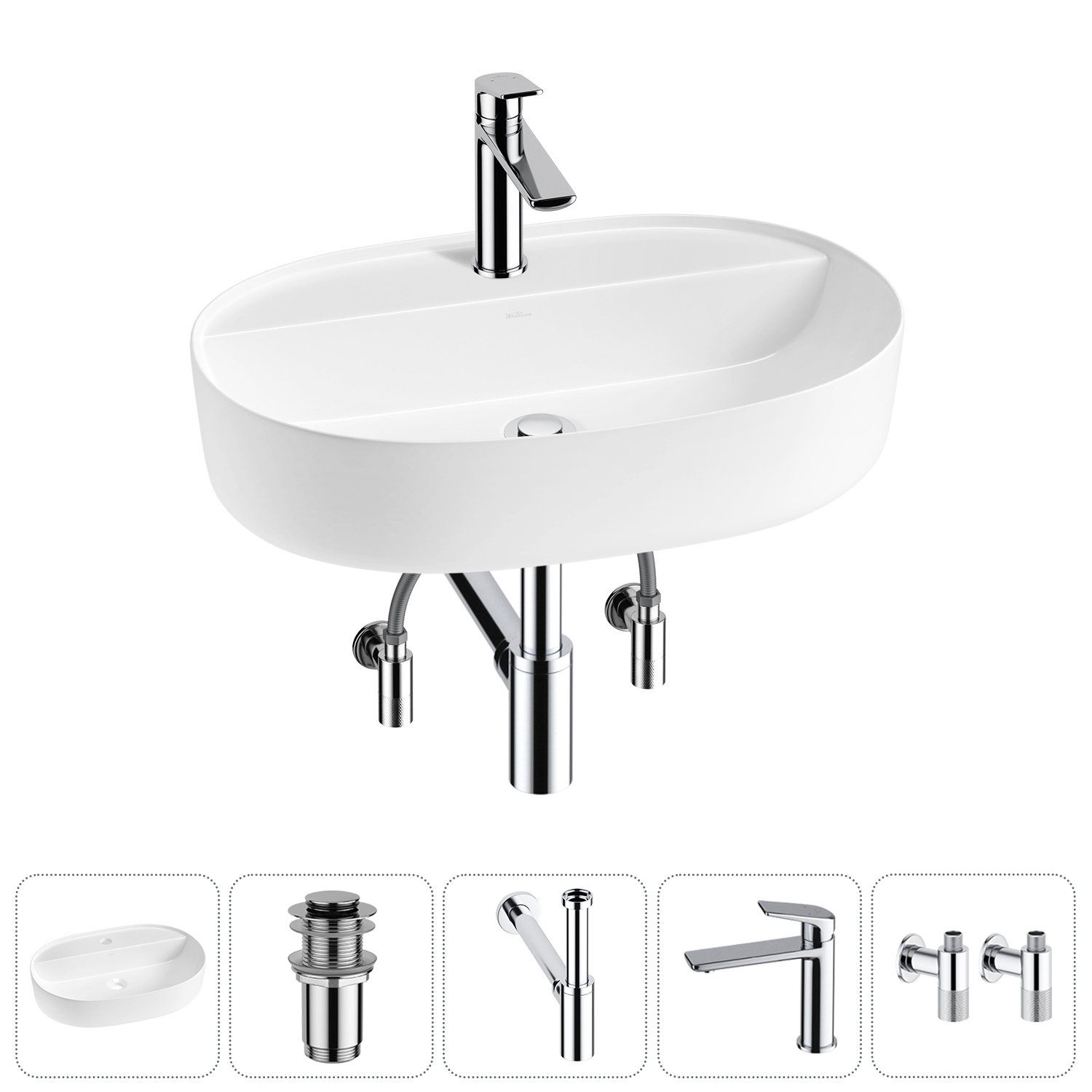 Изображение товара Раковина накладная Wellsee Chic Riviera 50см с донным клапаном и сифоном