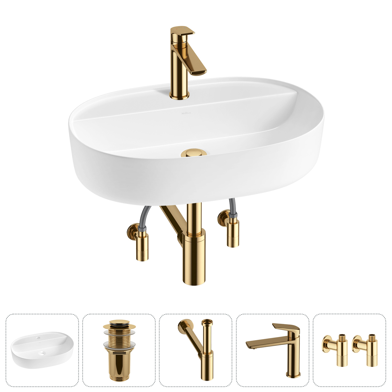 Изображение товара Раковина накладная Wellsee Chic Riviera 50см с донным клапаном и смесителем