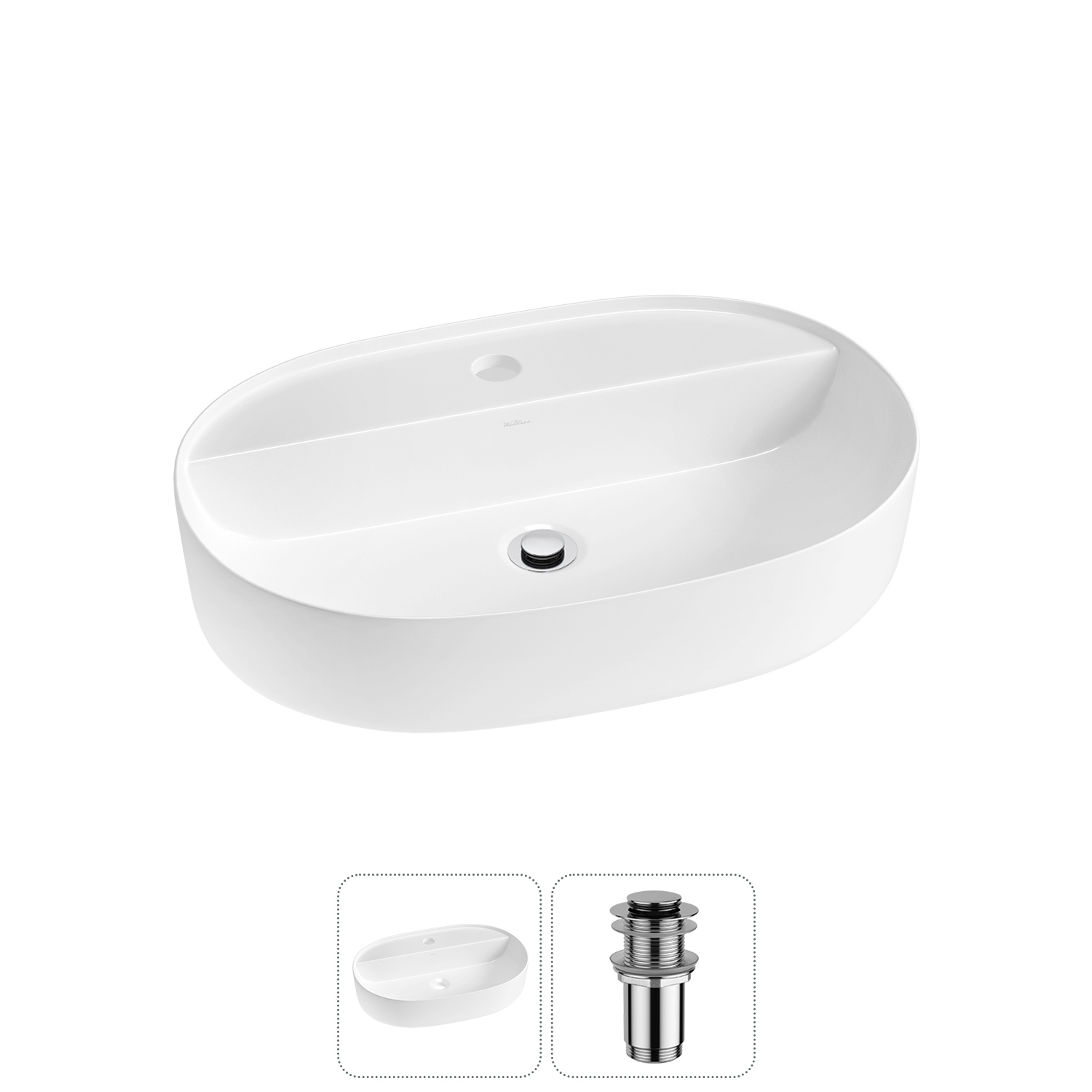 Изображение товара Раковина накладная Wellsee Chic Riviera 60см с донным клапаном белая глянцевая