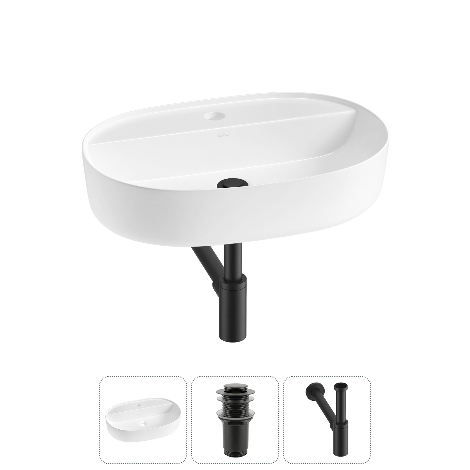 Изображение товара Раковина накладная Wellsee Chic Riviera 60 см с сифоном