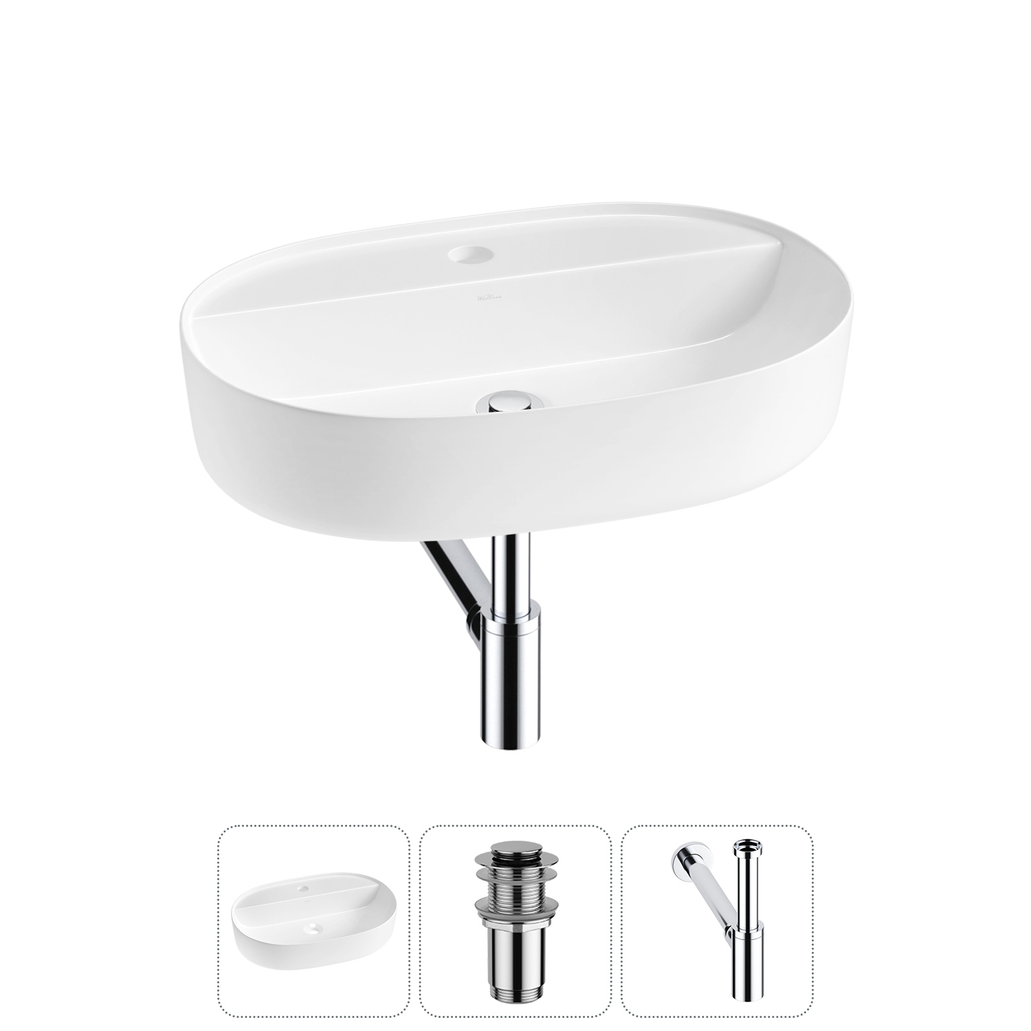 Изображение товара Раковина накладная Wellsee Chic Riviera 60см с донным клапаном и сифоном