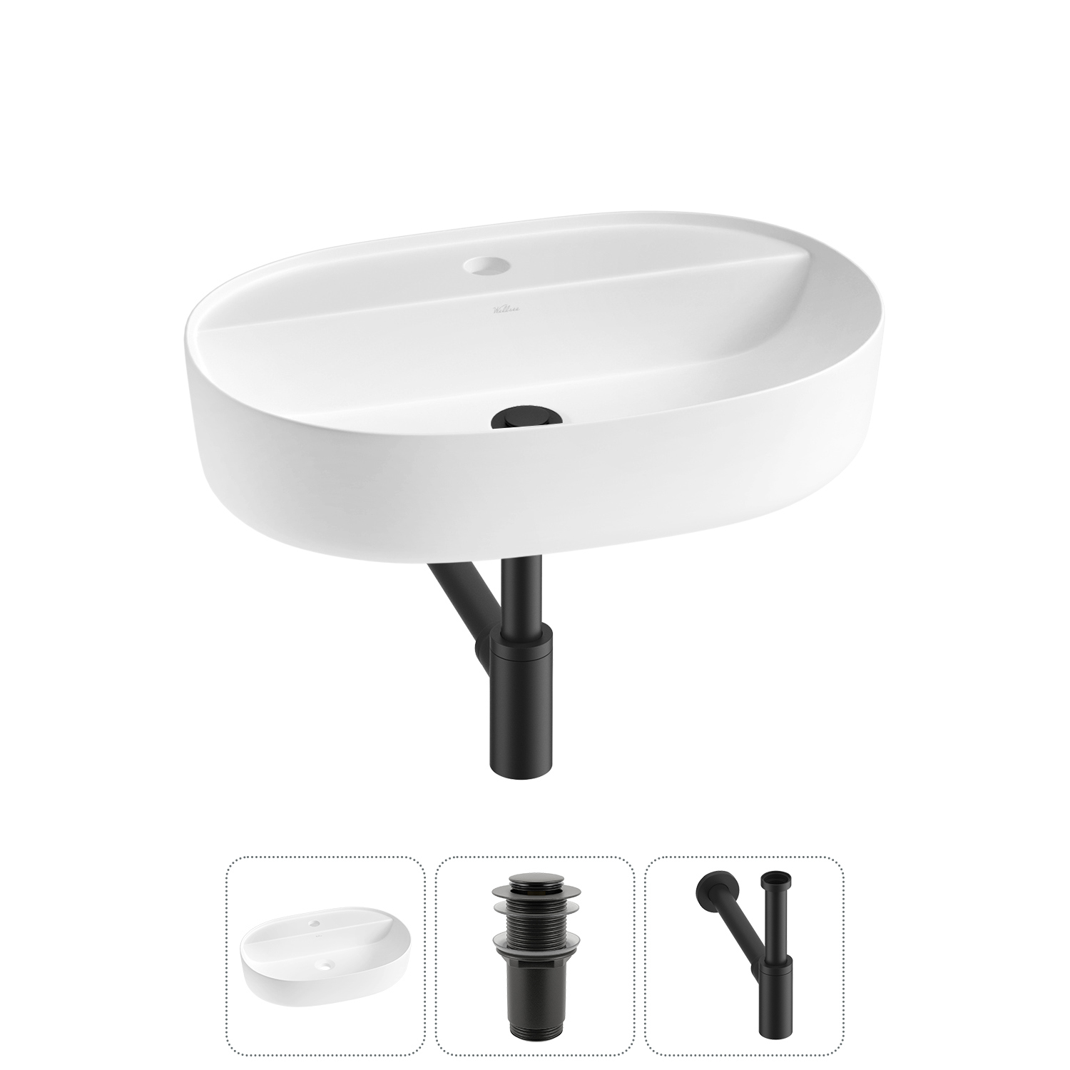 Изображение товара Раковина накладная Wellsee Chic Riviera 50см с донным клапаном и сифоном