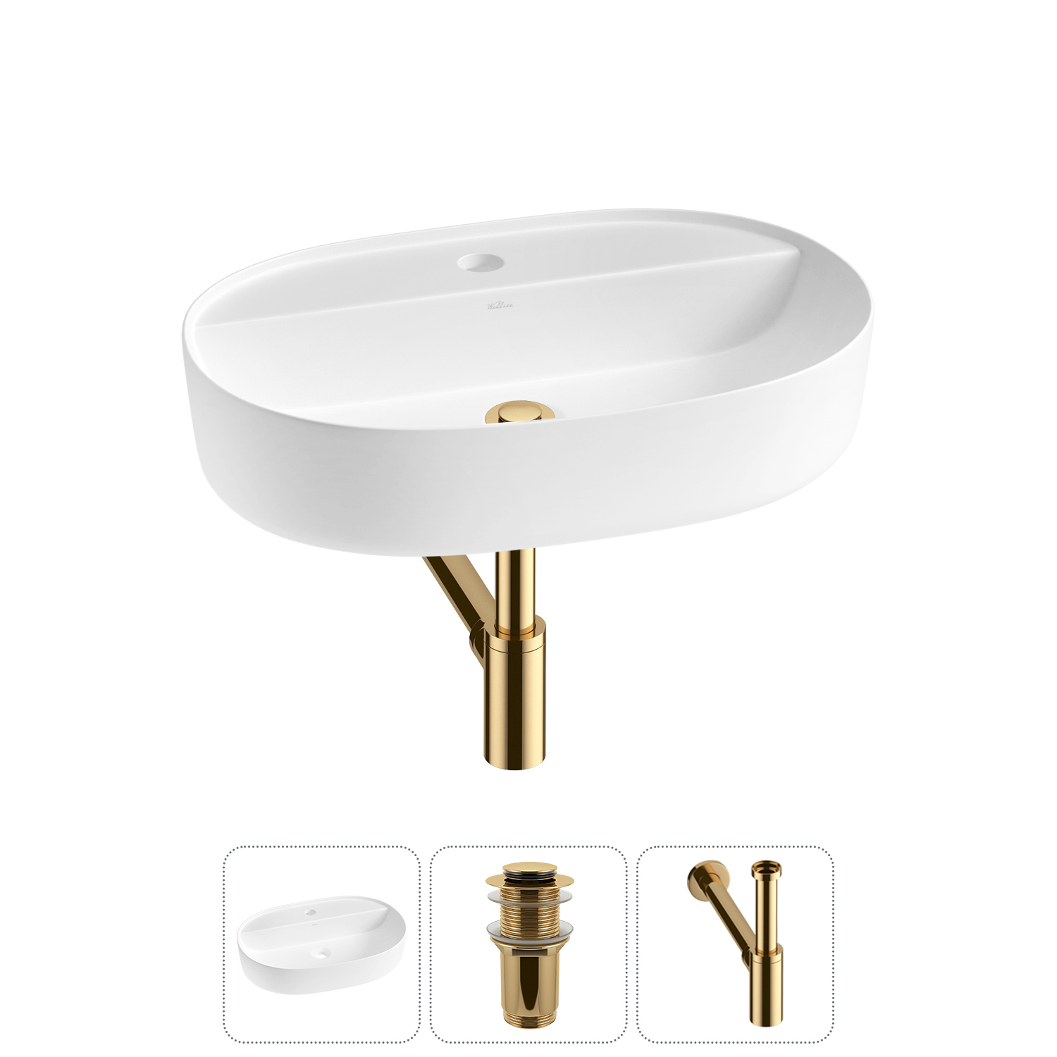 Изображение товара Раковина накладная Wellsee Chic Riviera 50 см с донным клапаном и сифоном