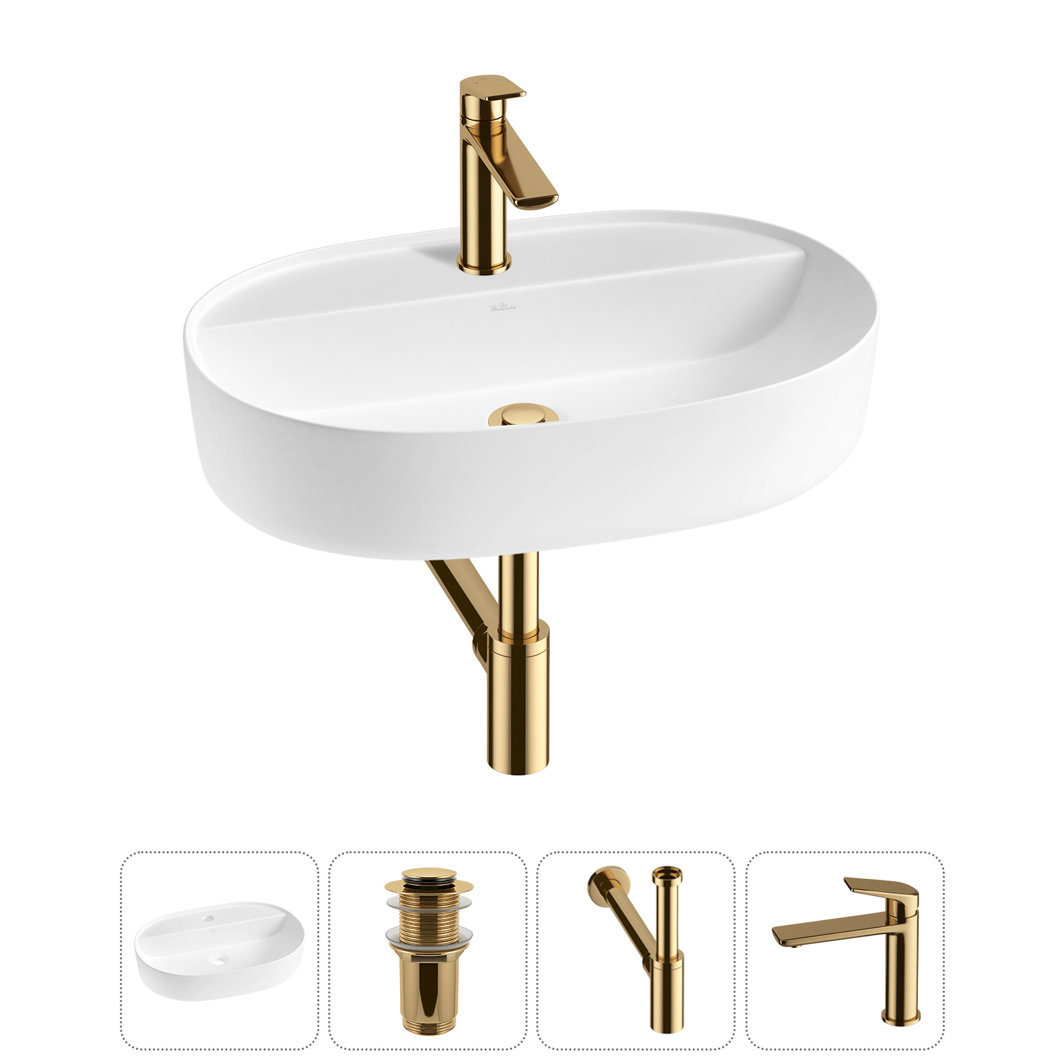 Изображение товара Раковина накладная Wellsee Chic Riviera 50см с донным клапаном и сифоном