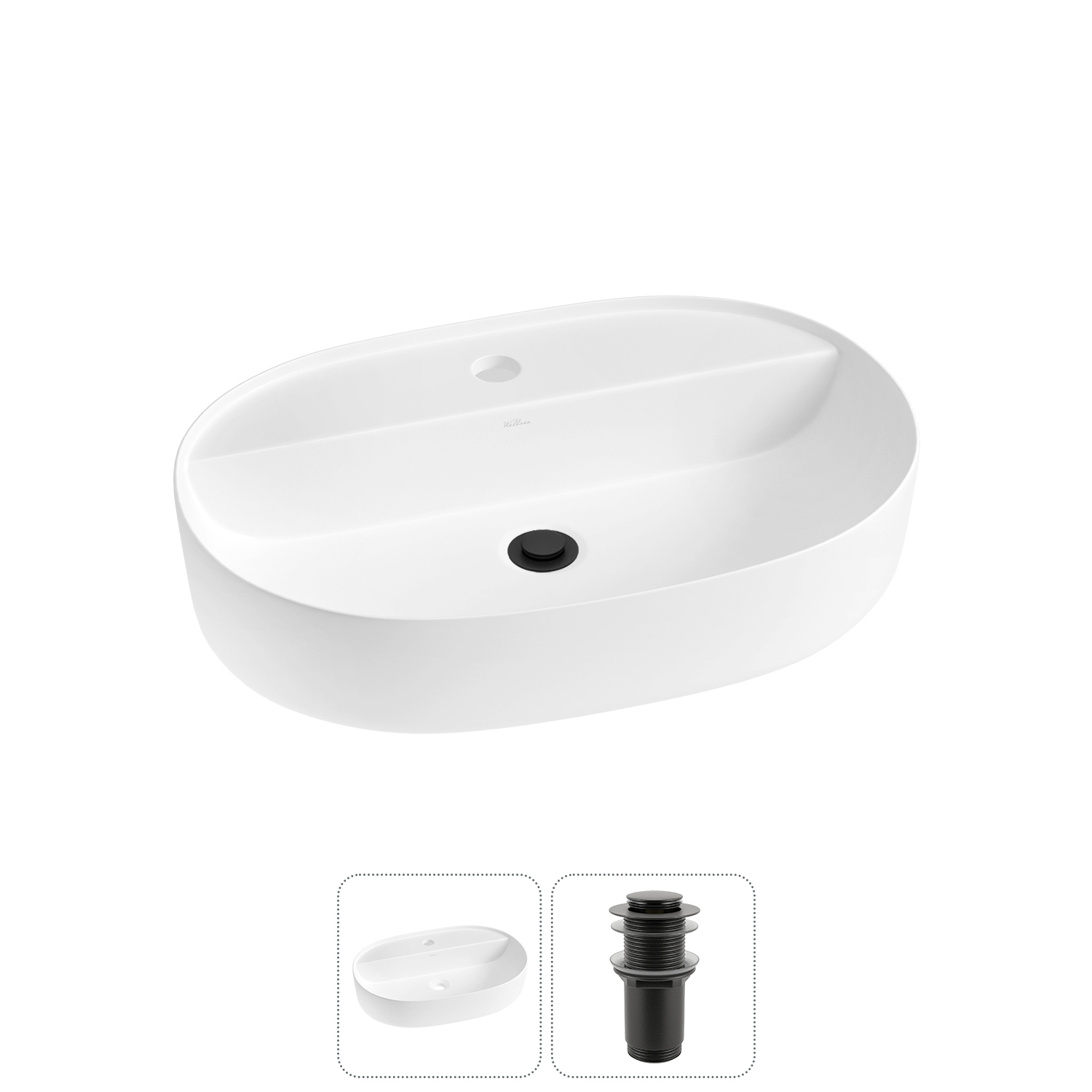 Изображение товара Раковина накладная Wellsee Chic Riviera 60 см с донным клапаном матовая белая