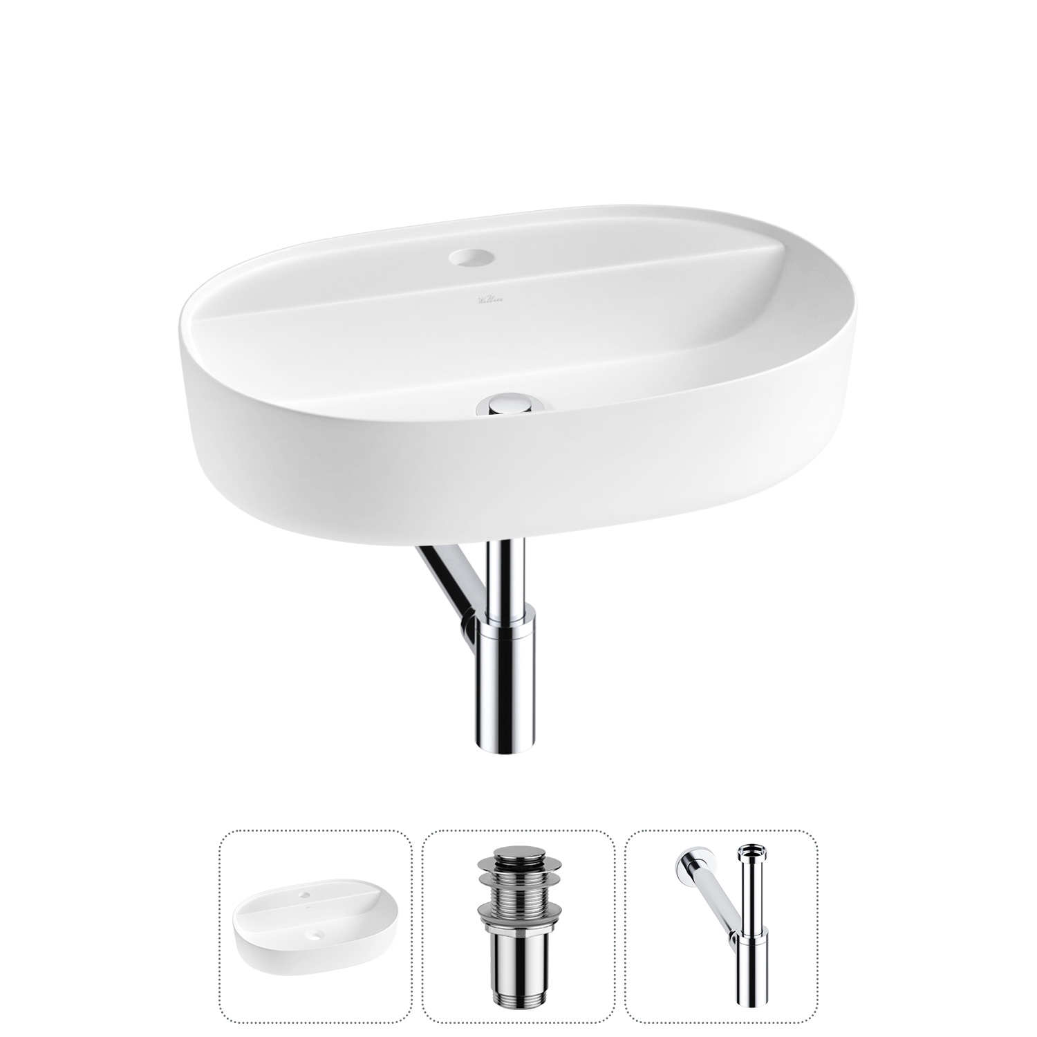 Изображение товара Раковина накладная Wellsee Chic Riviera 60см с донным клапаном и сифоном