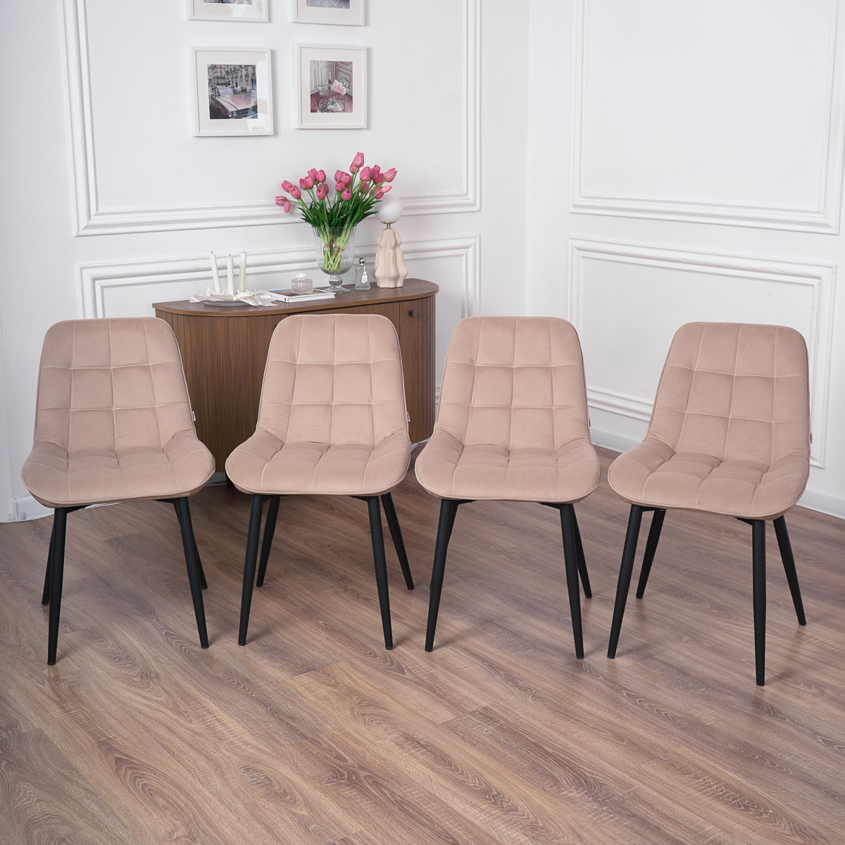 Изображение товара Кухонный стул Frenesie Бостон 53x83x51 см велюр бежевый комплект 4 шт