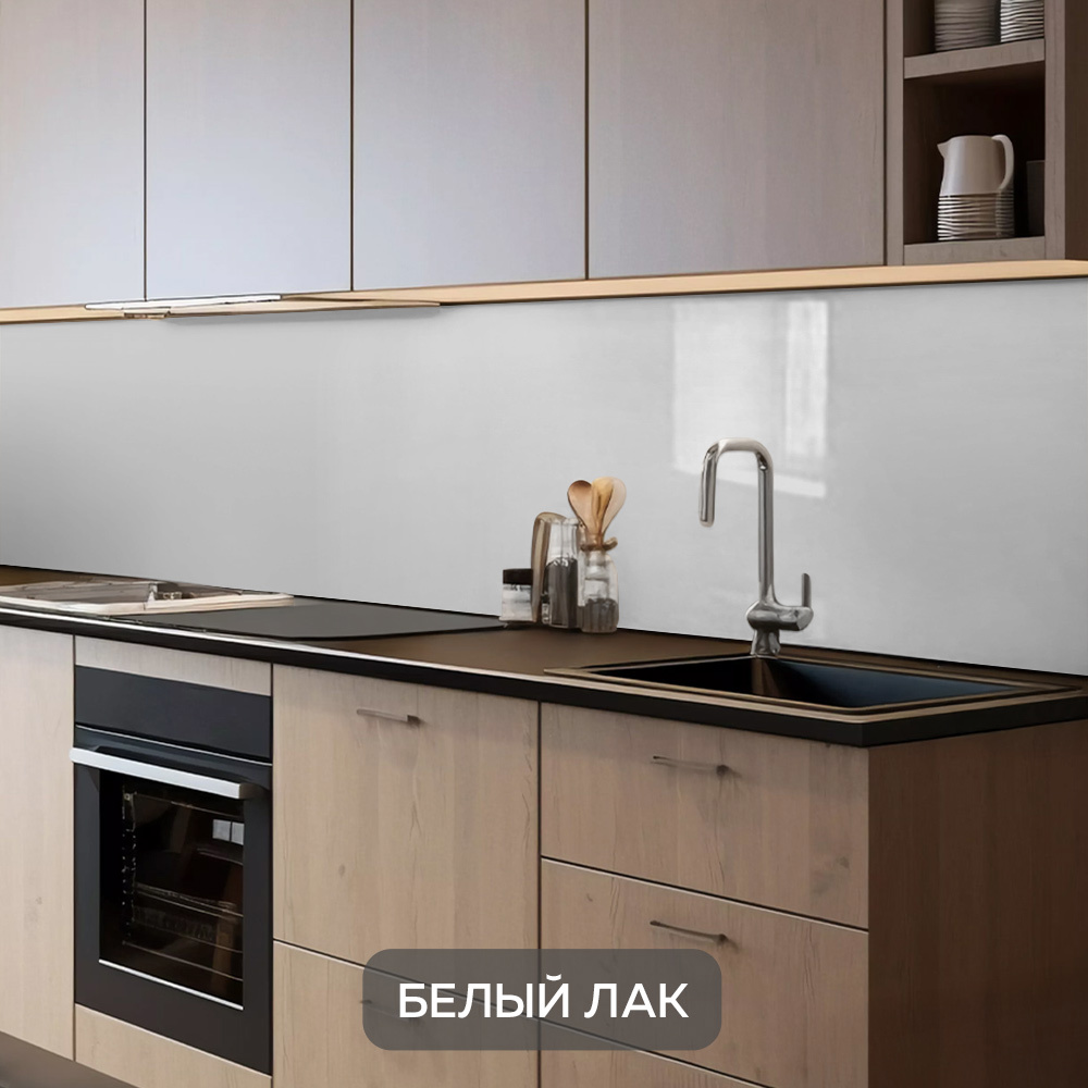 Изображение товара Декоративная стеновая панель ПВХ Белый лак для кухни 300x60 см глянцевая