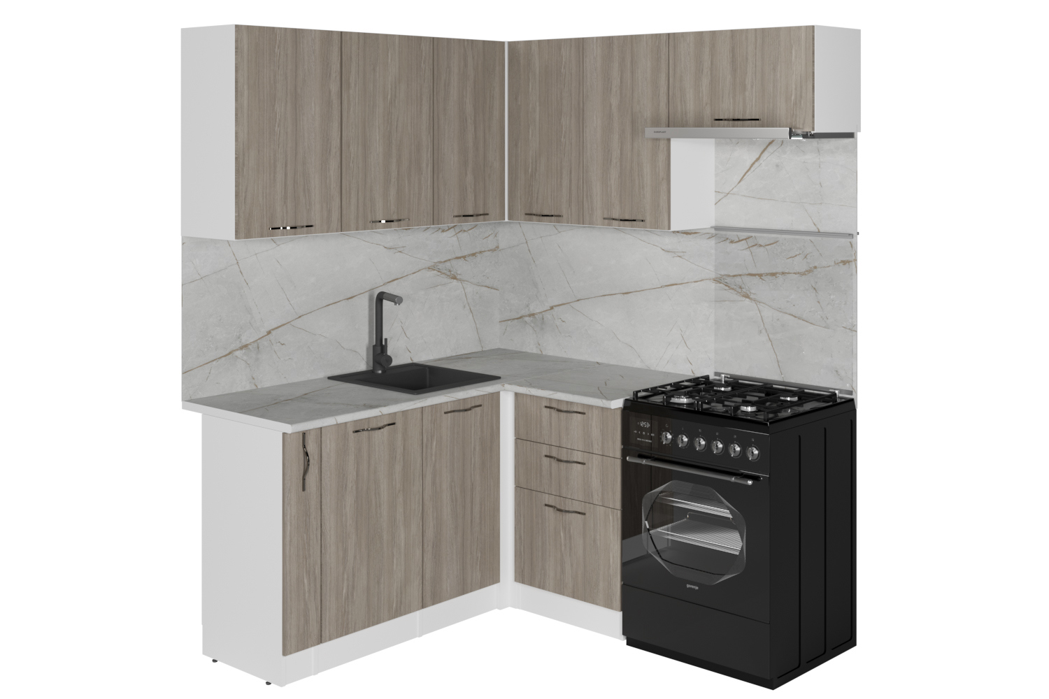 Изображение товара Кухонный гарнитур Gerda Мега прайм/фьюджи Фьюджи мега прайм 1600х1700 160x217x60 см ЛДСП цвет декор из дуба