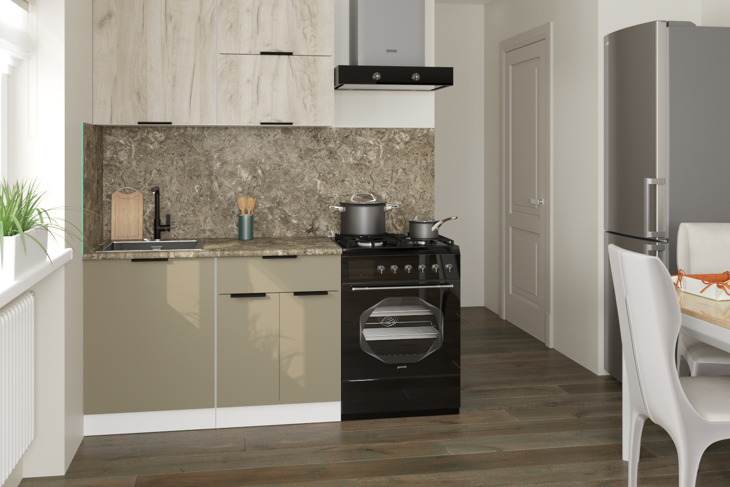 Изображение товара Кухонный гарнитур Gerda Лайт/Альба из ЛДСП в оттенках дуба 120x217x60 см