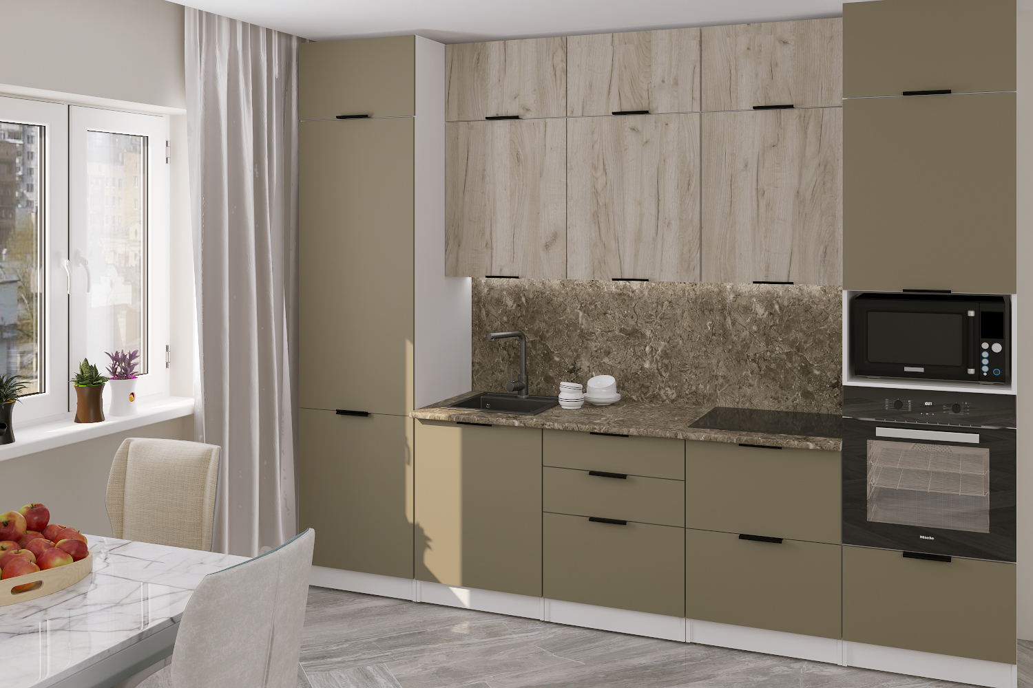 Изображение товара Кухонный гарнитур Gerda Альба Экстра из ЛДСП 300x243 см белый декор из дуба