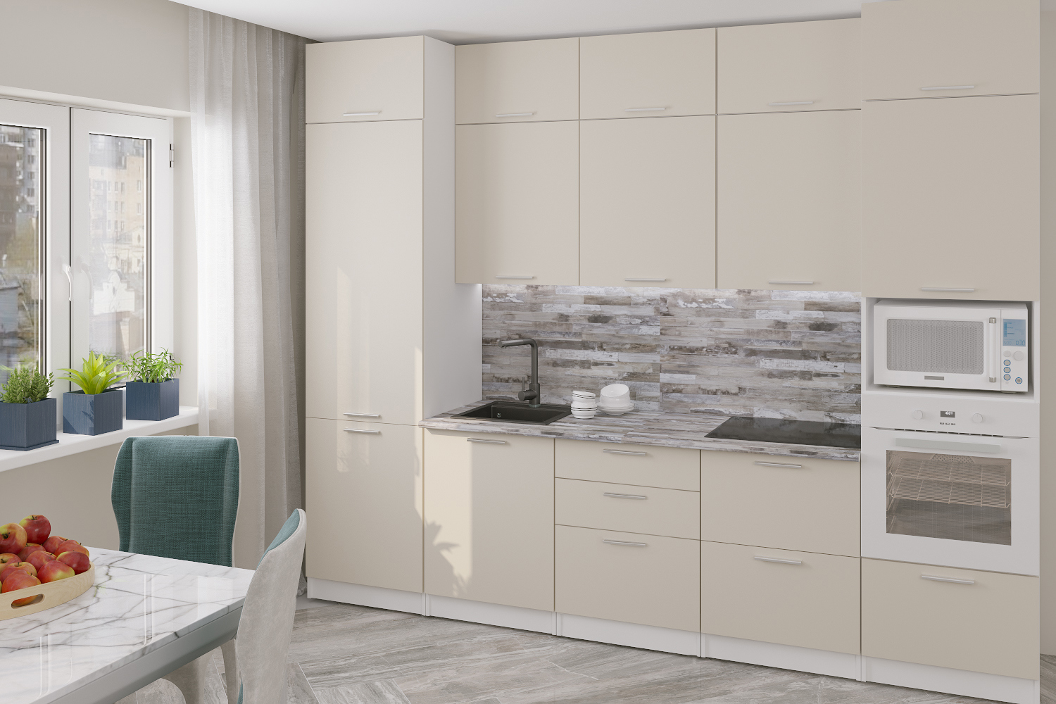 Изображение товара Кухонный гарнитур Дюна Экстра 300x243x60 см белый Россия