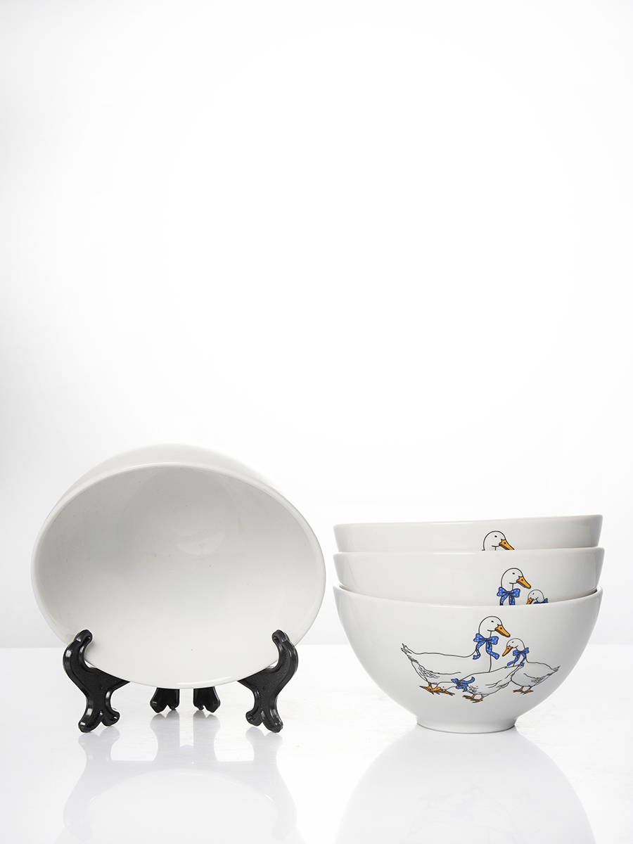 Изображение товара Глубокая фарфоровая тарелка 14 см серия Гуси новые Дулёвский фарфоровый завод