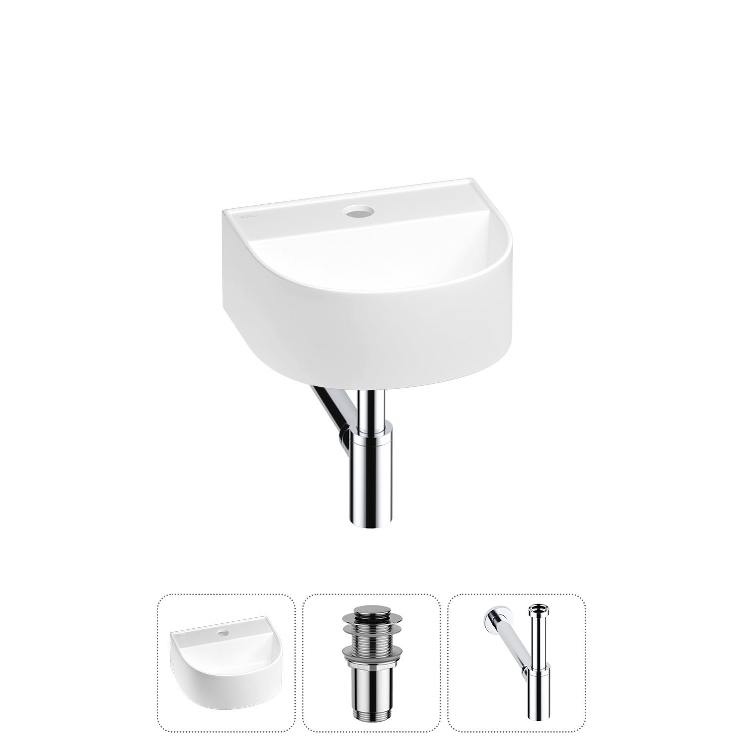 Изображение товара Раковина мини Wellsee WC Area 32см с донным клапаном и сифоном для ванной