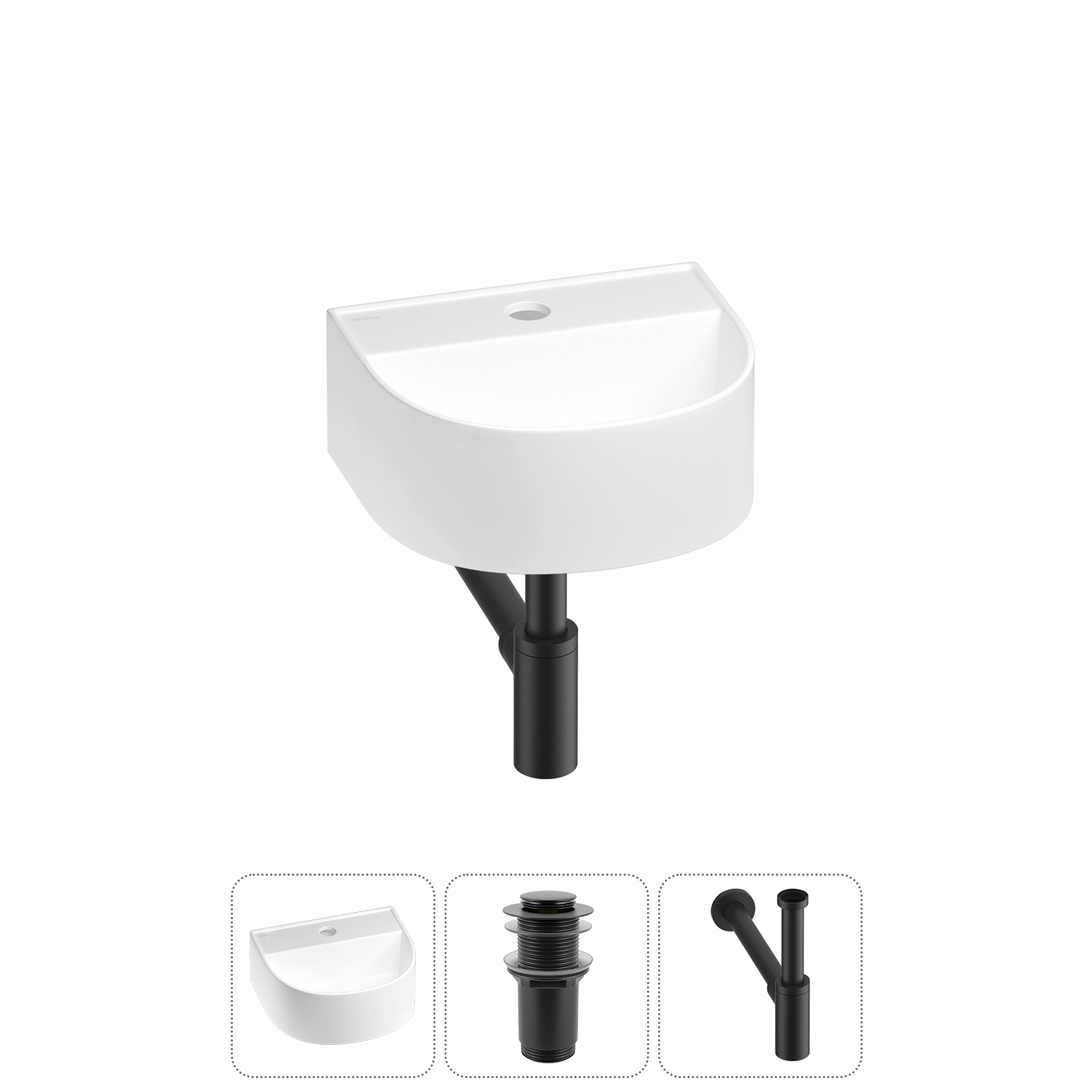 Изображение товара Раковина мини Wellsee WC Area 32см с донным клапаном и сифоном для ванной комнаты