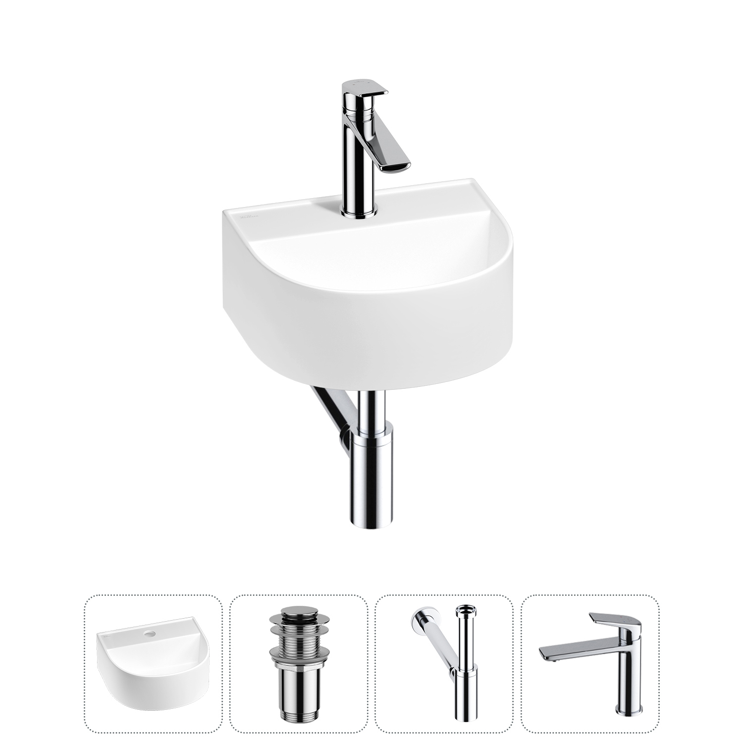 Изображение товара Раковина мини Wellsee WC Area 32см с донный клапаном сифоном и смесителем 20212117R